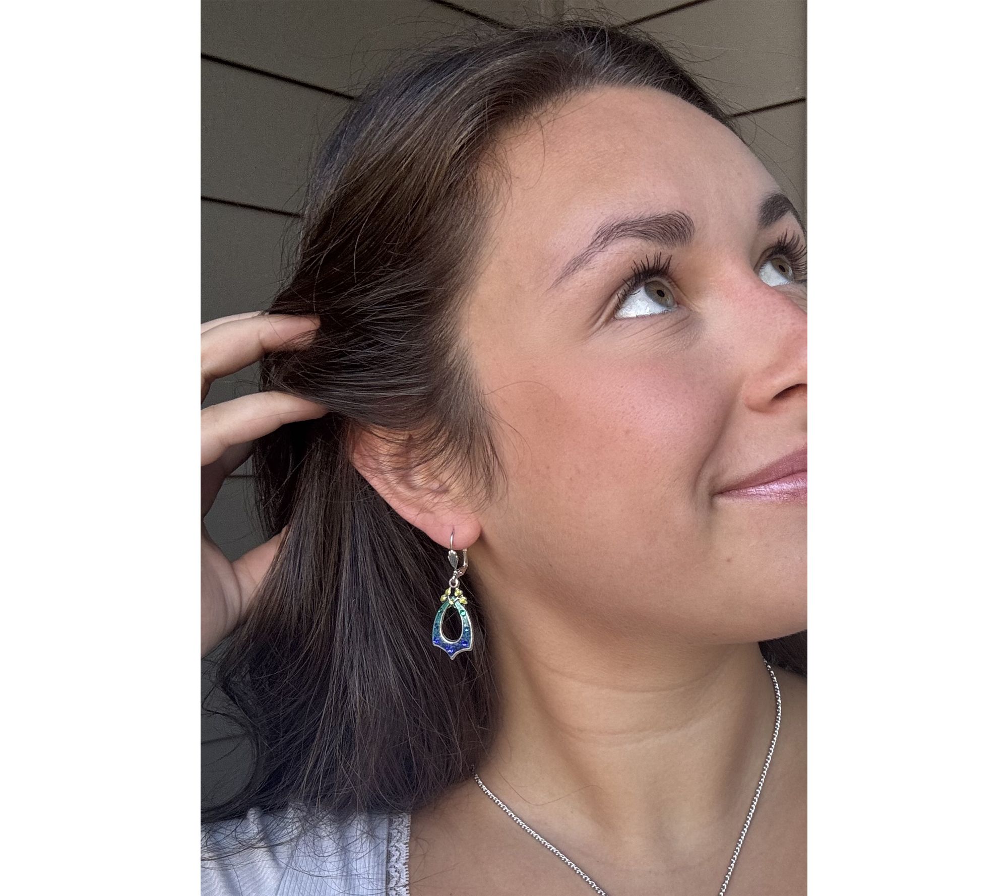 Anne Koplik Blue & Green Crystal Rainbow Bell Drop Earrings