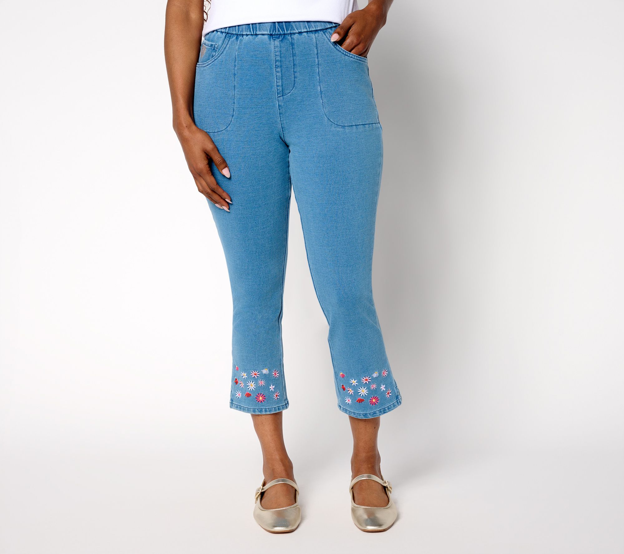 Quacker Factory Regular DreamJeannes Wildflower Crop Pants