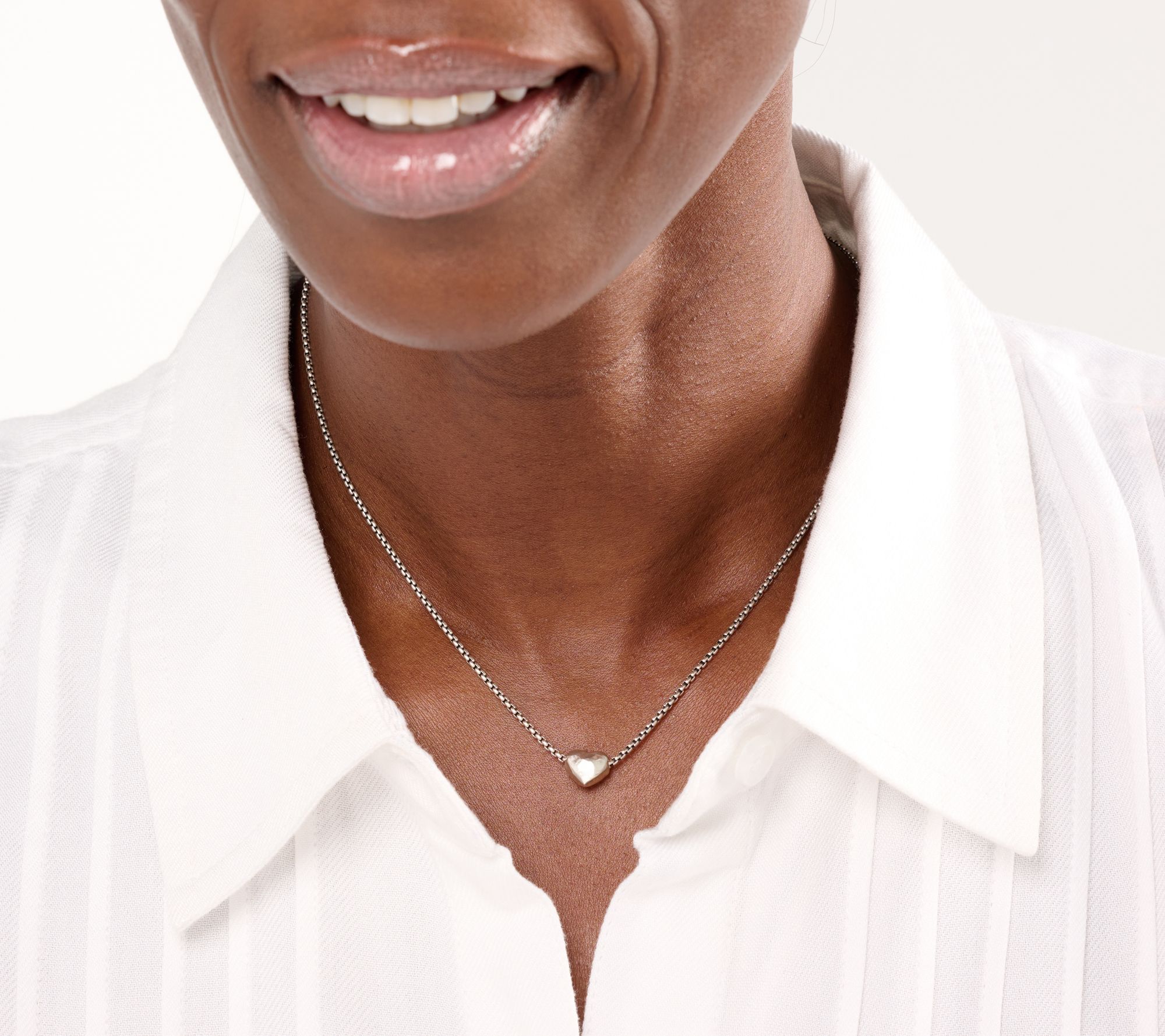 JAI Sterling Silver 1.6mm Box Chain Station Necklace, 7.9g