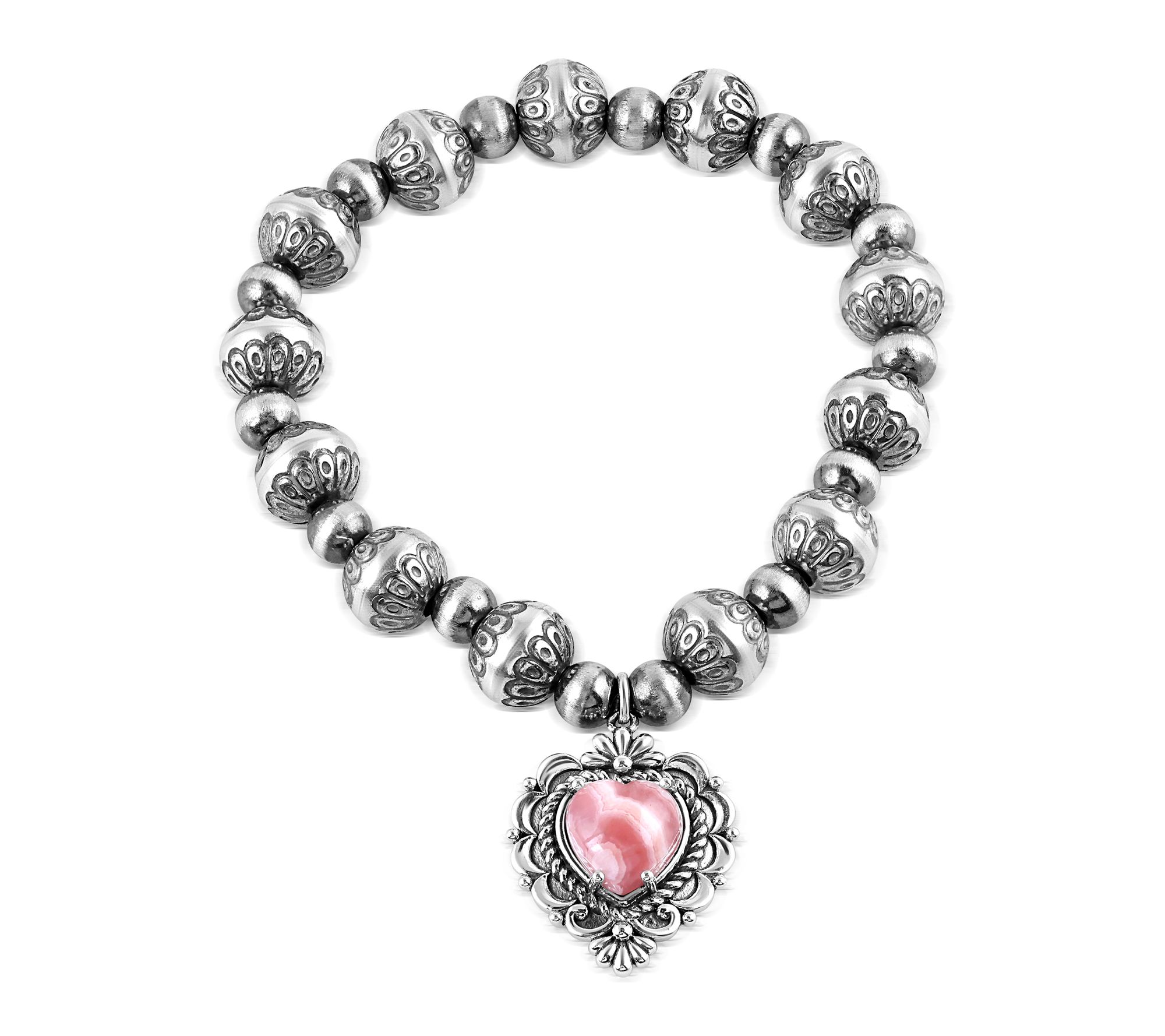 American West Sterling Gemstone Heart Charm Beaded Bracelet
