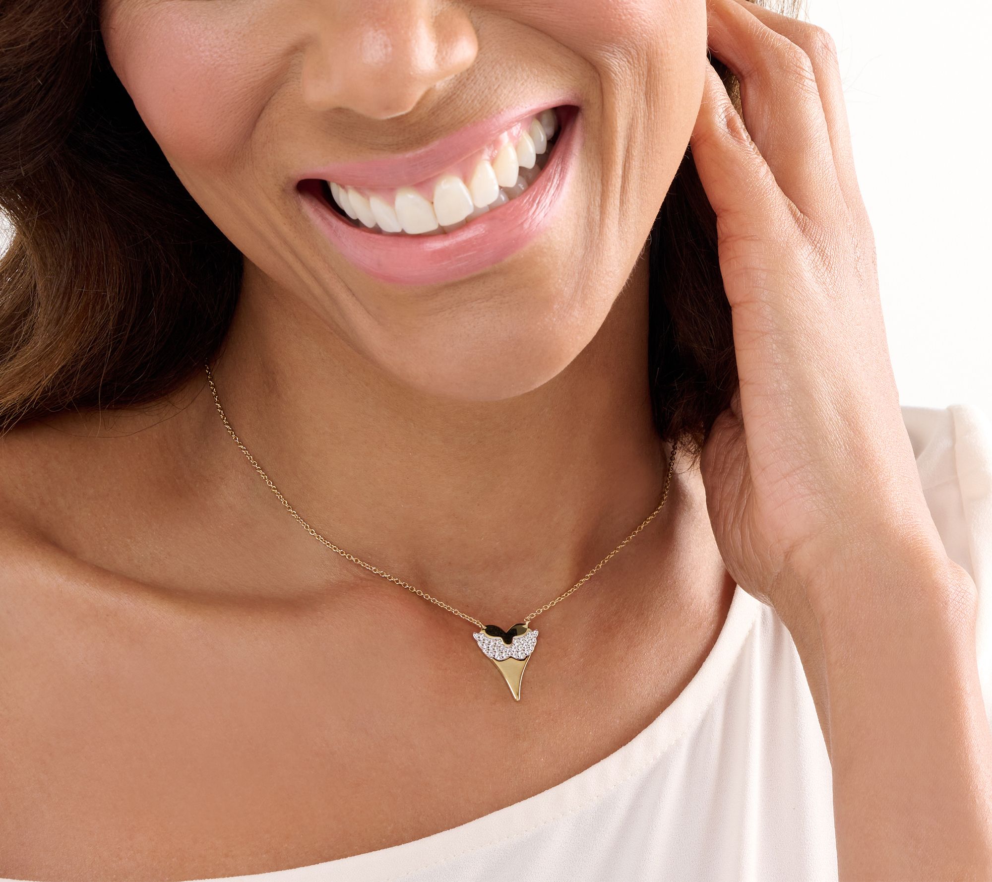 Diamonique x Jennifer Miller Heart Motif Necklace, 14K Gold Plated