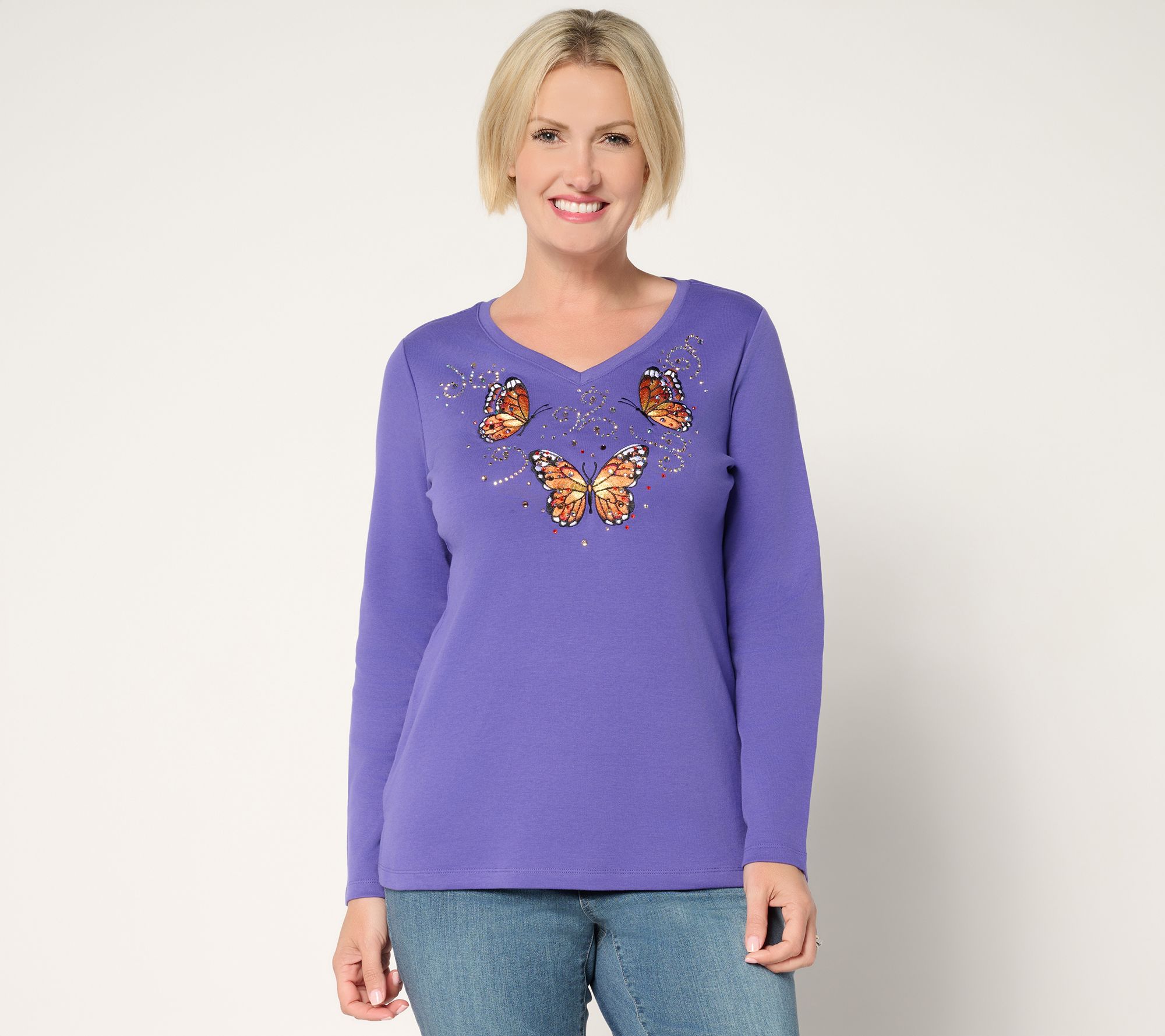 Quacker Factory Fall Bling Thing Long Sleeve Top