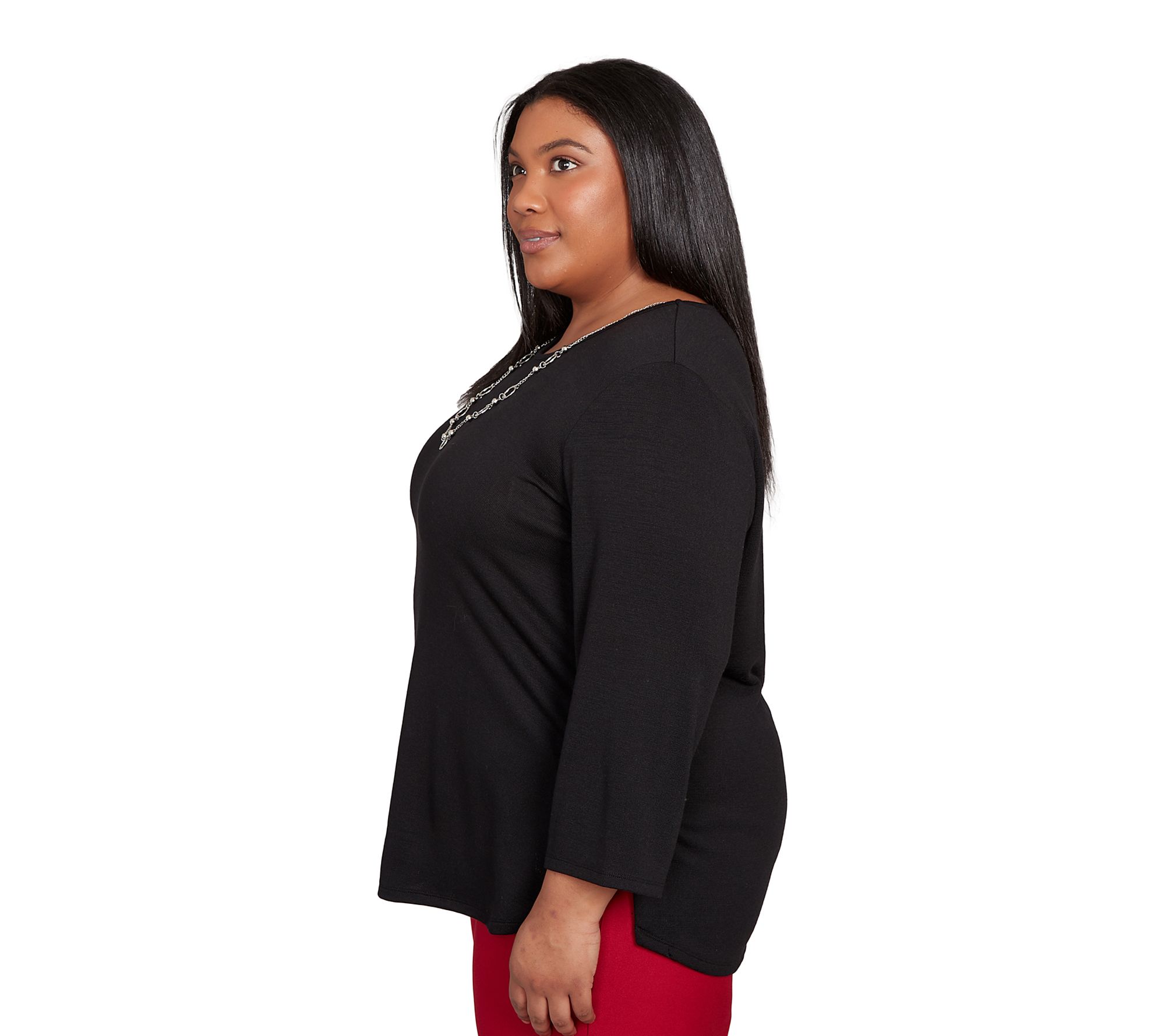 Alfred Dunner Melange Side Button Top with Necklace