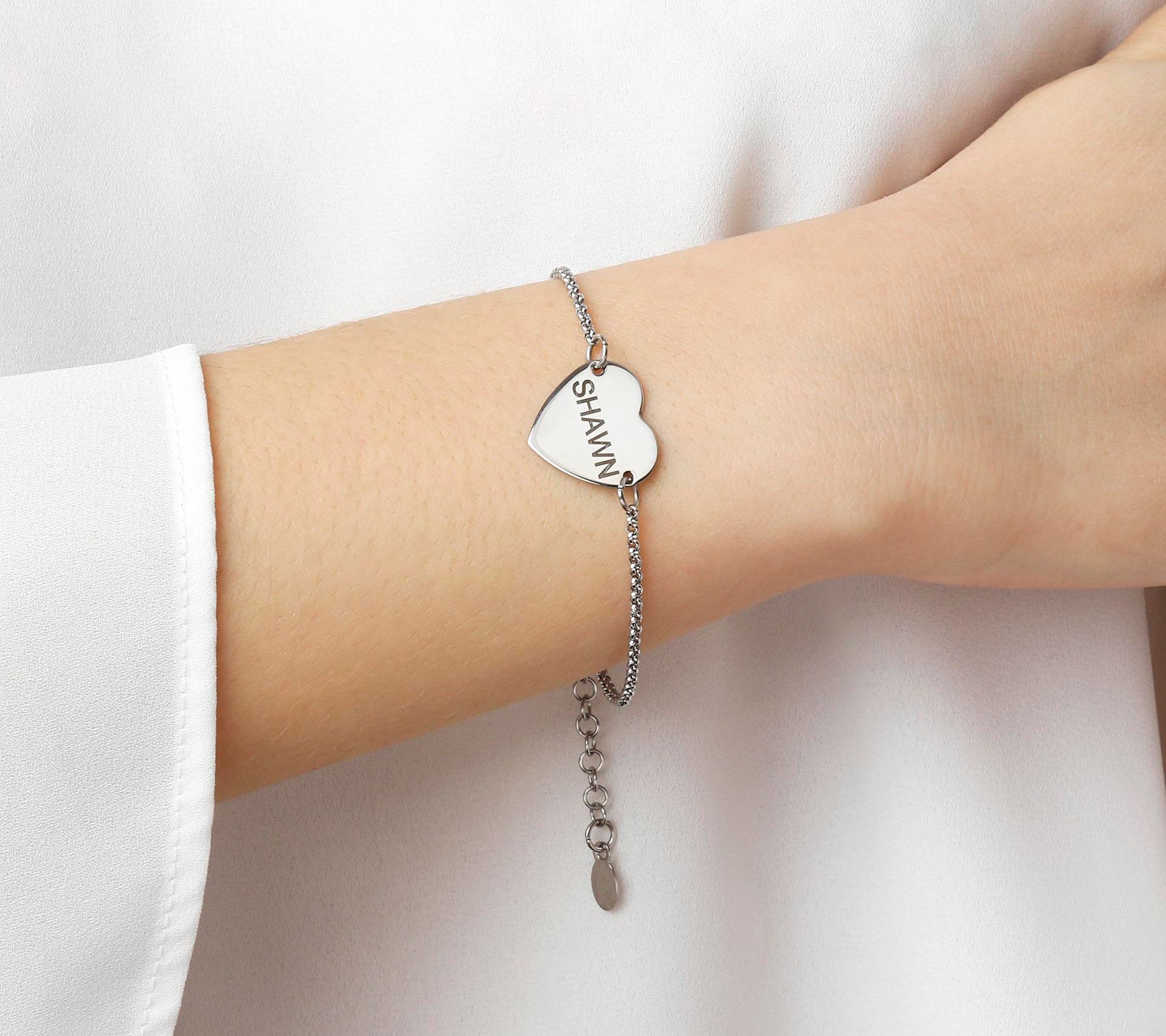 Steel by Design Personalized Heart Charm Adjust able Bracelet