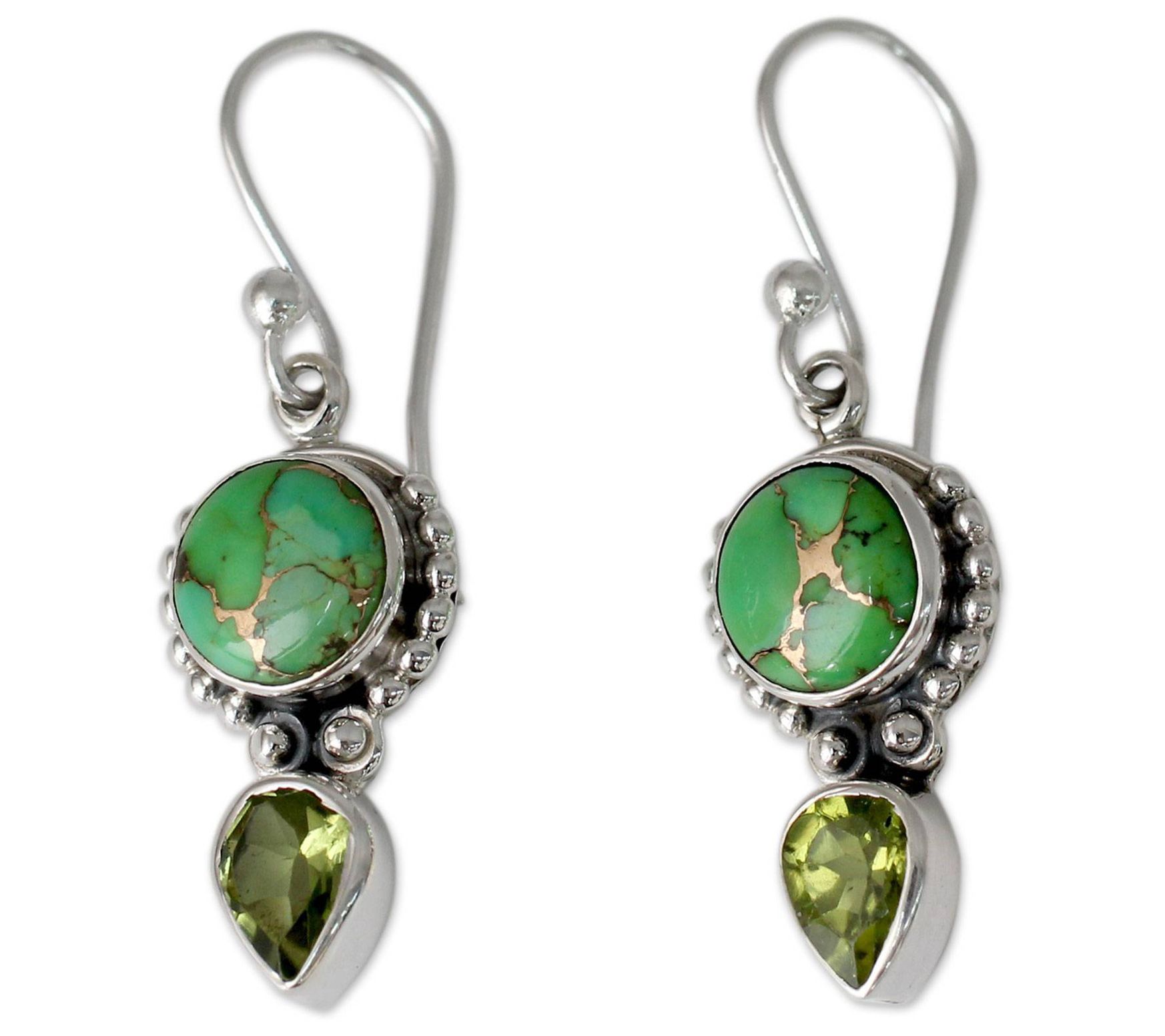 Novica Artisan Crafted Sterling Peridot & Turquoise Earrings