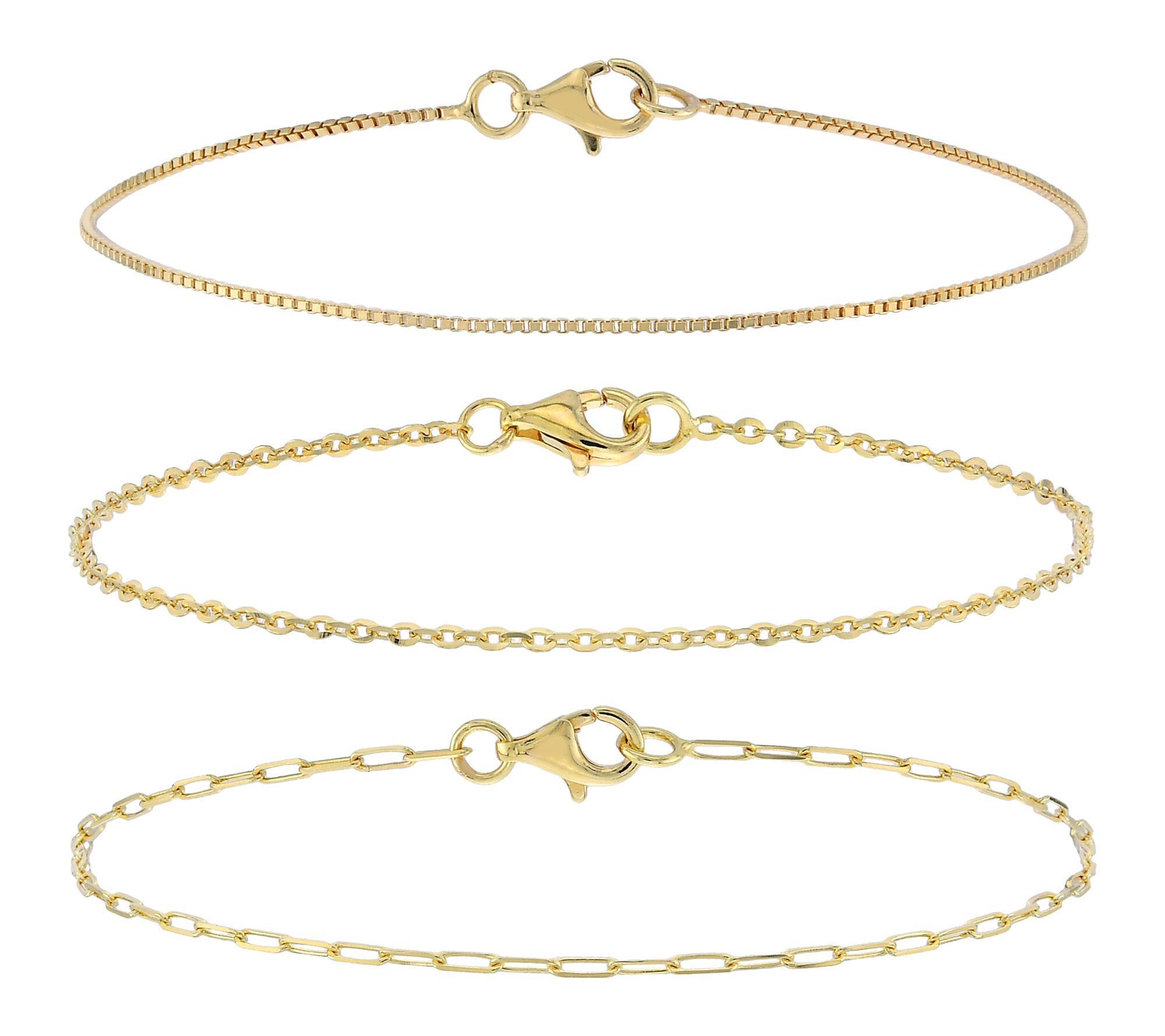 Silver Style Set of Paperclip, Box & Cable Bracelets, Sterling