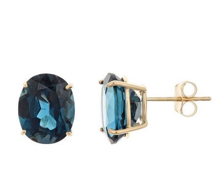 14K Yellow Gold Oval London Blue Topaz Earrings