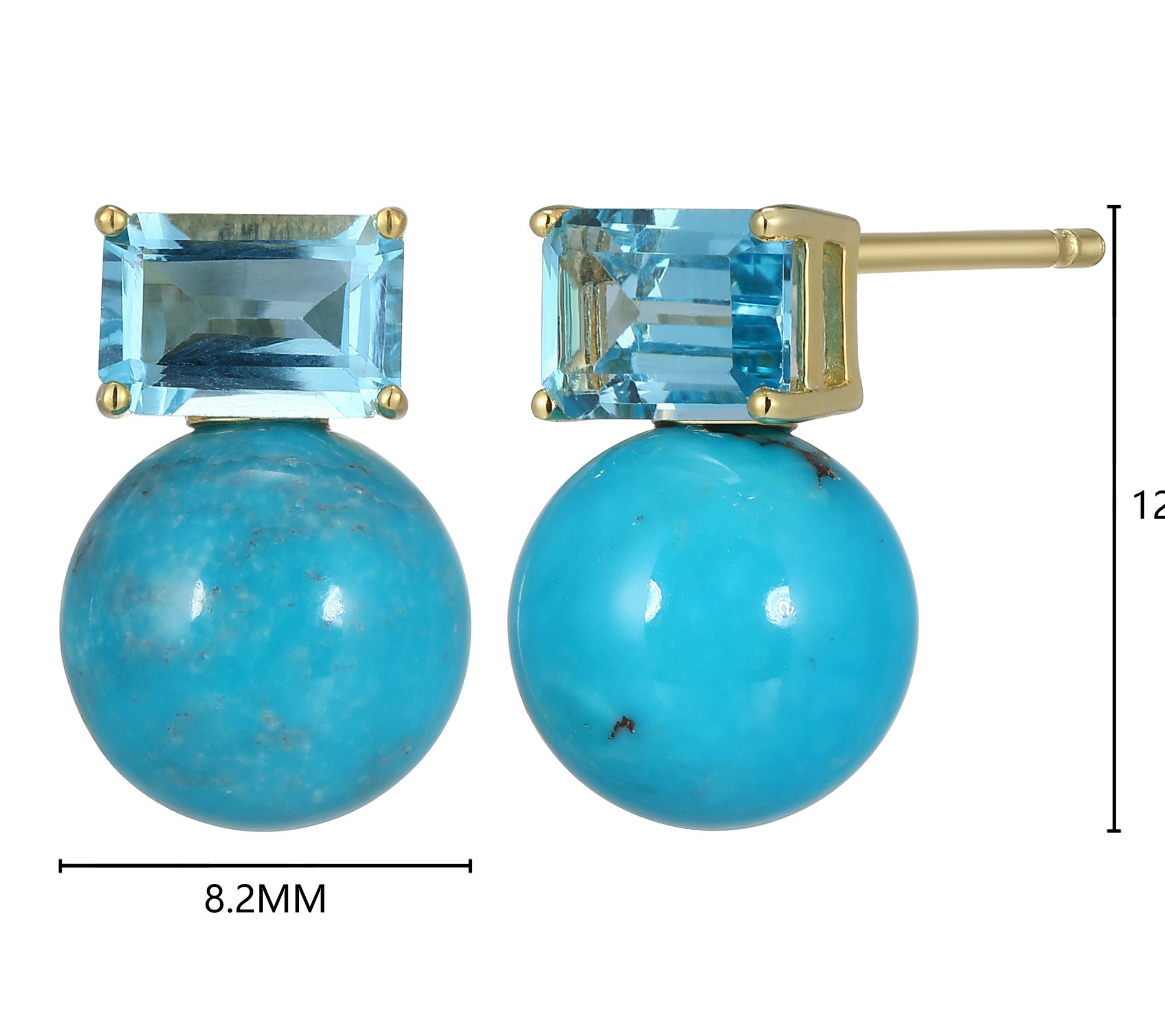 Affinity Gems Turquoise & Blue Topaz Earrings,18k Gold Plated
