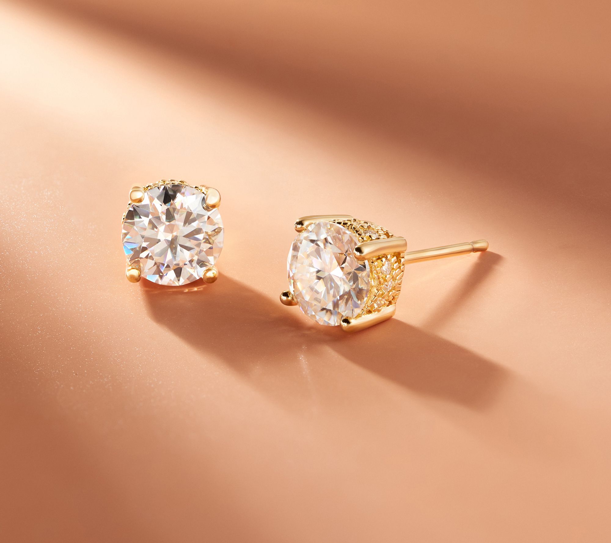 Moissanite Solitaire Stud Earrings, 18K Gold Plated