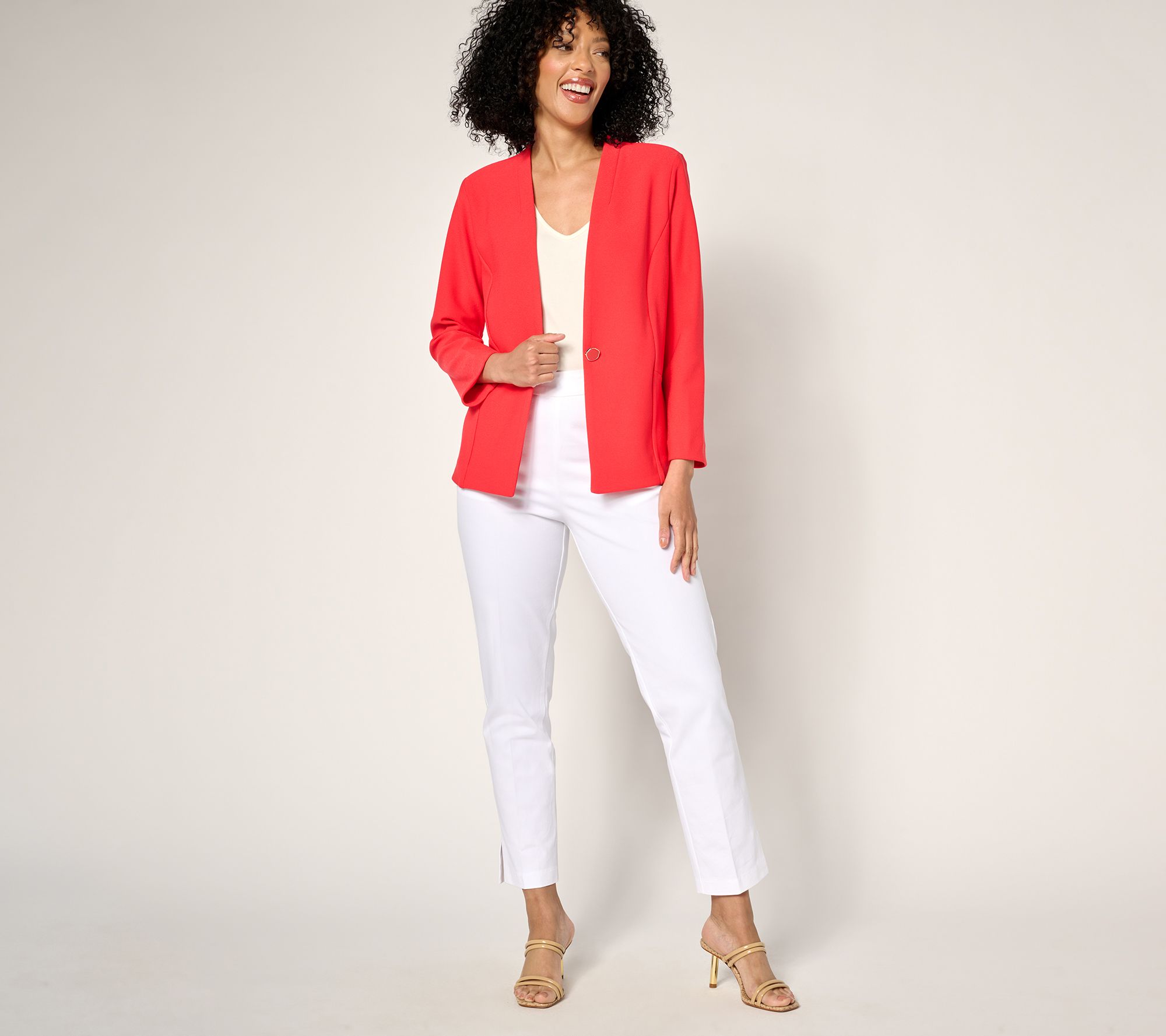 Susan Graver Knit Crepe Fusion Bracelet Sleeve Button Front Jacket