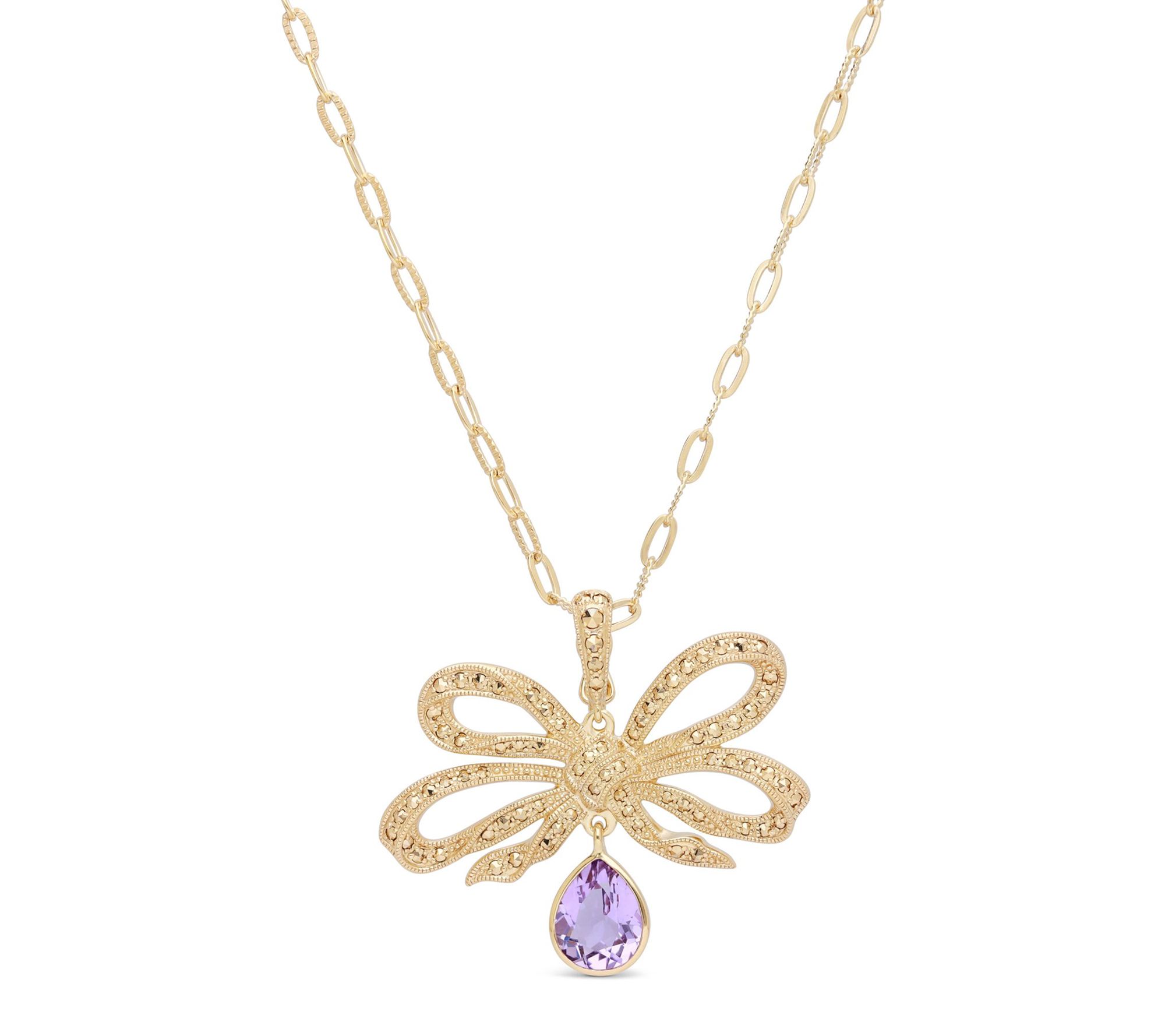 Dallas Prince 14K Clad Marcasite & Amethyst BowNecklace