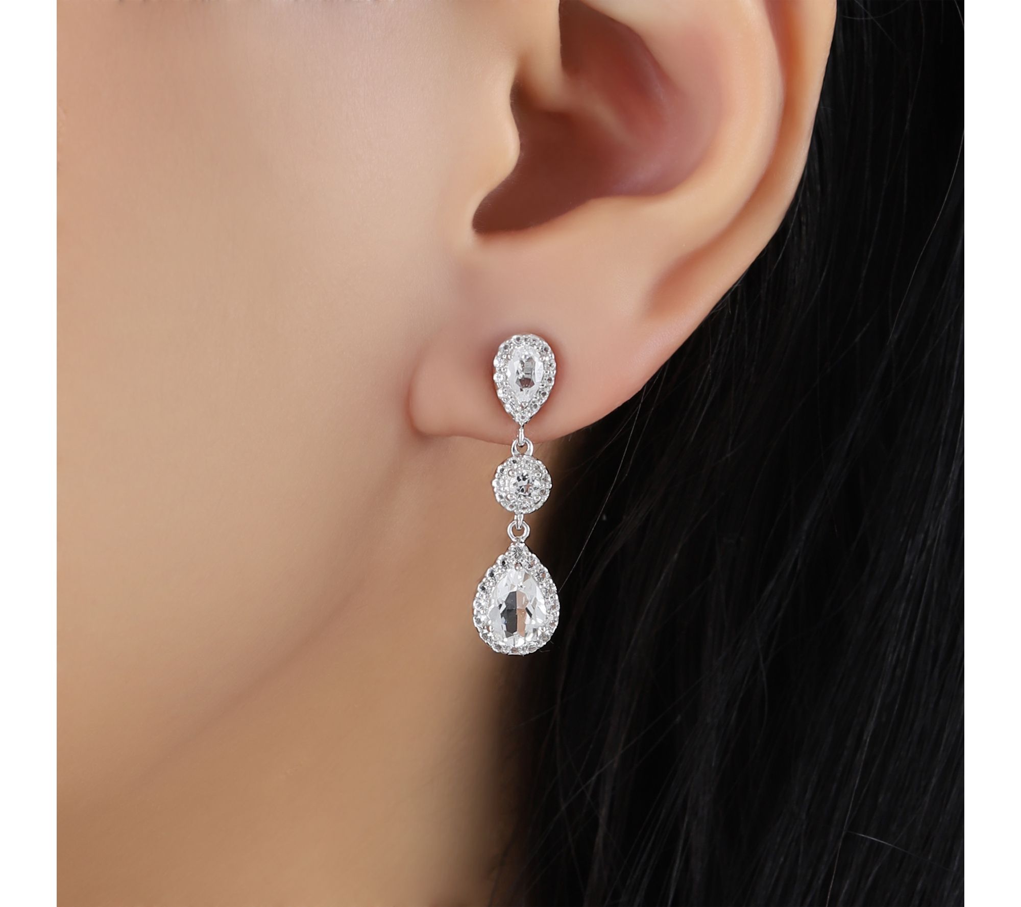 Ariva Sterling Silver White Topaz Dazzling DropEarrings