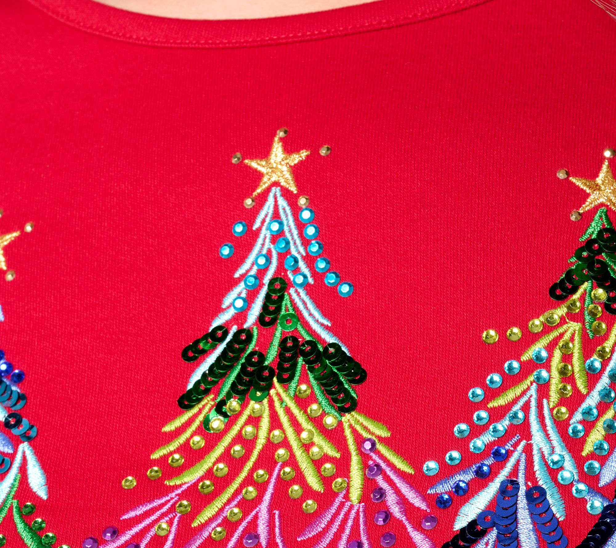 Quacker Factory Merry & Bright Embroidery with Sequin Top