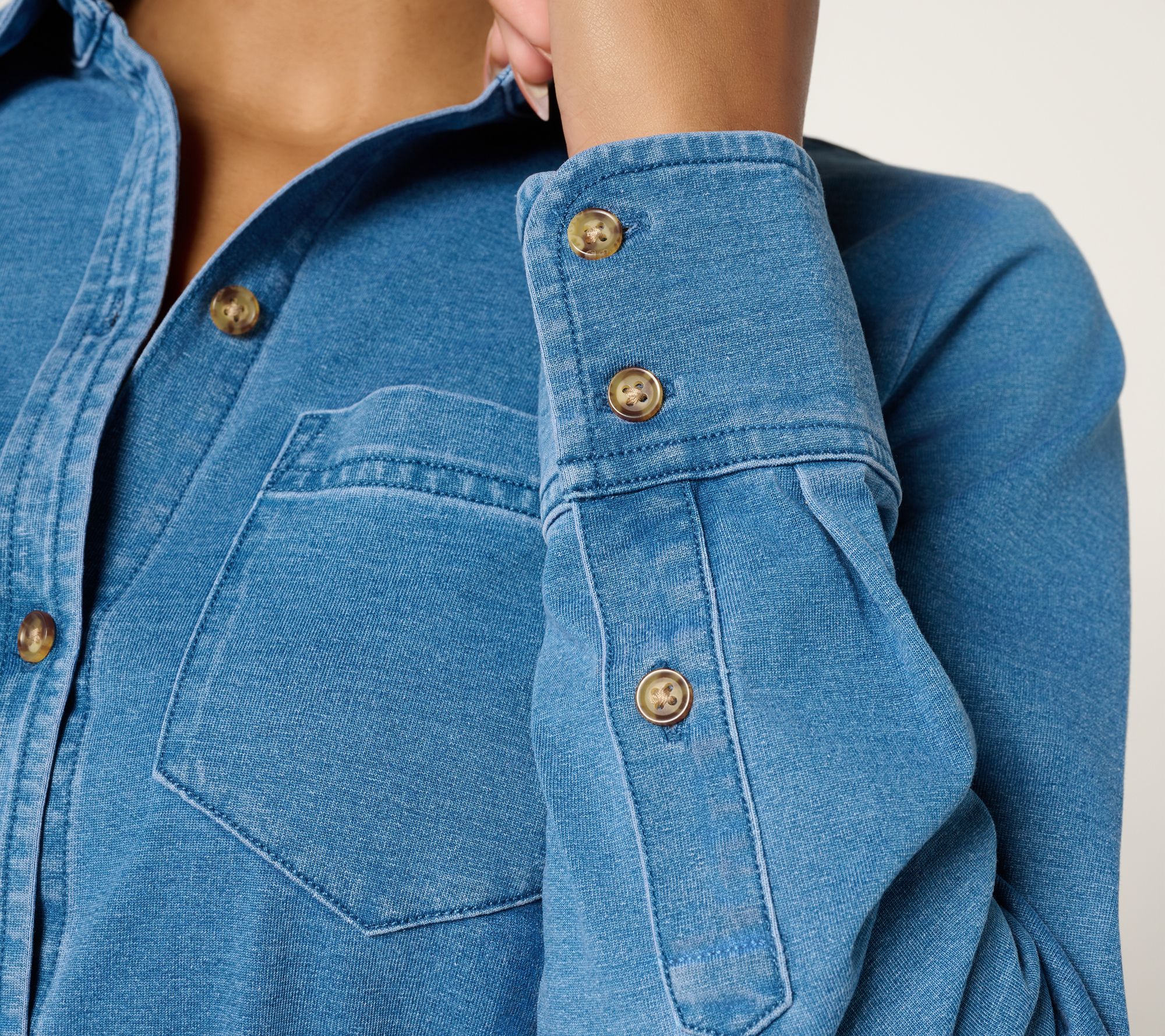 Ree by The Pioneer Woman Regular Knit Denim Shirt Dress