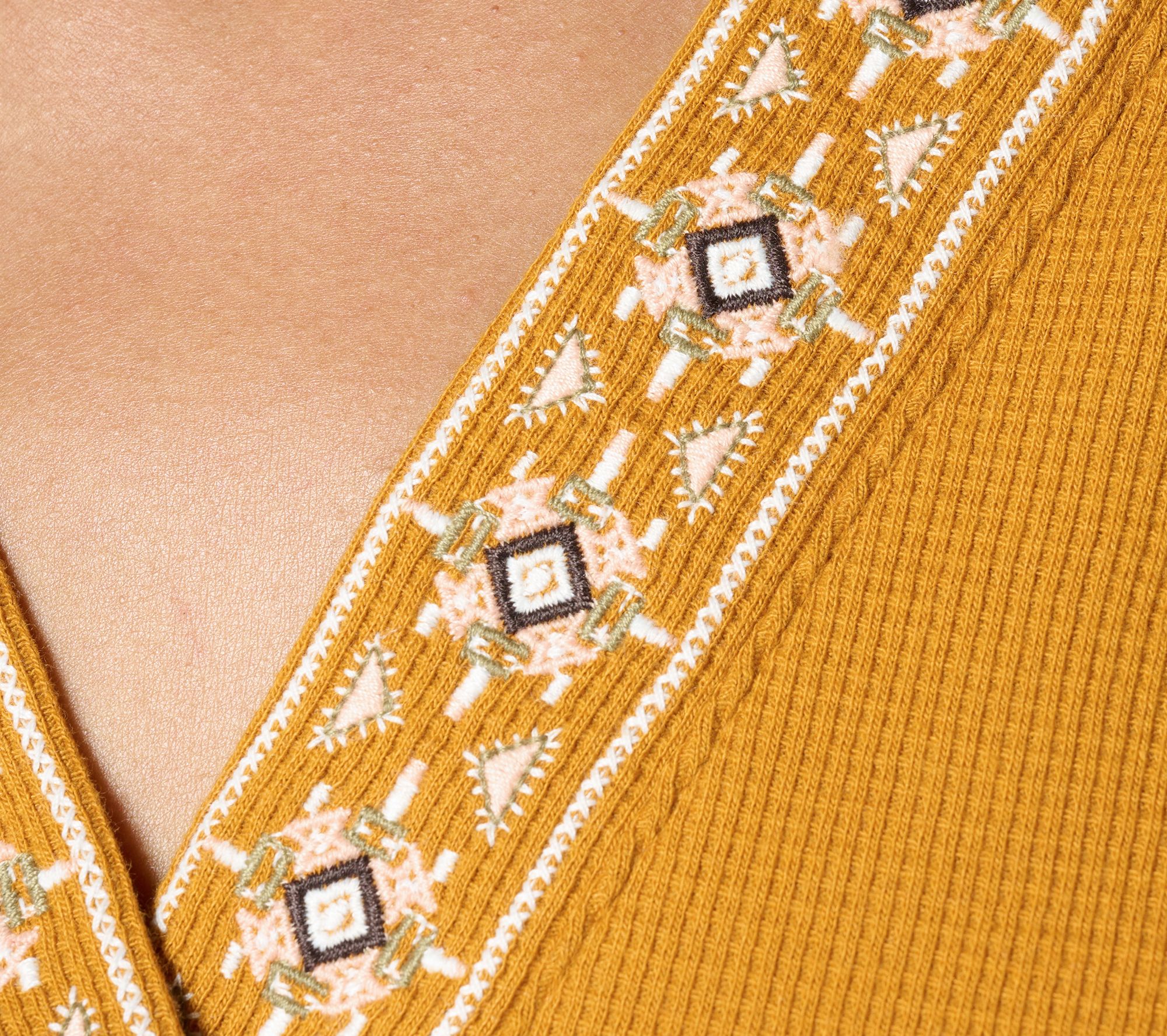 Denim & Co. Waffle Knit V-Neck Hooded Top