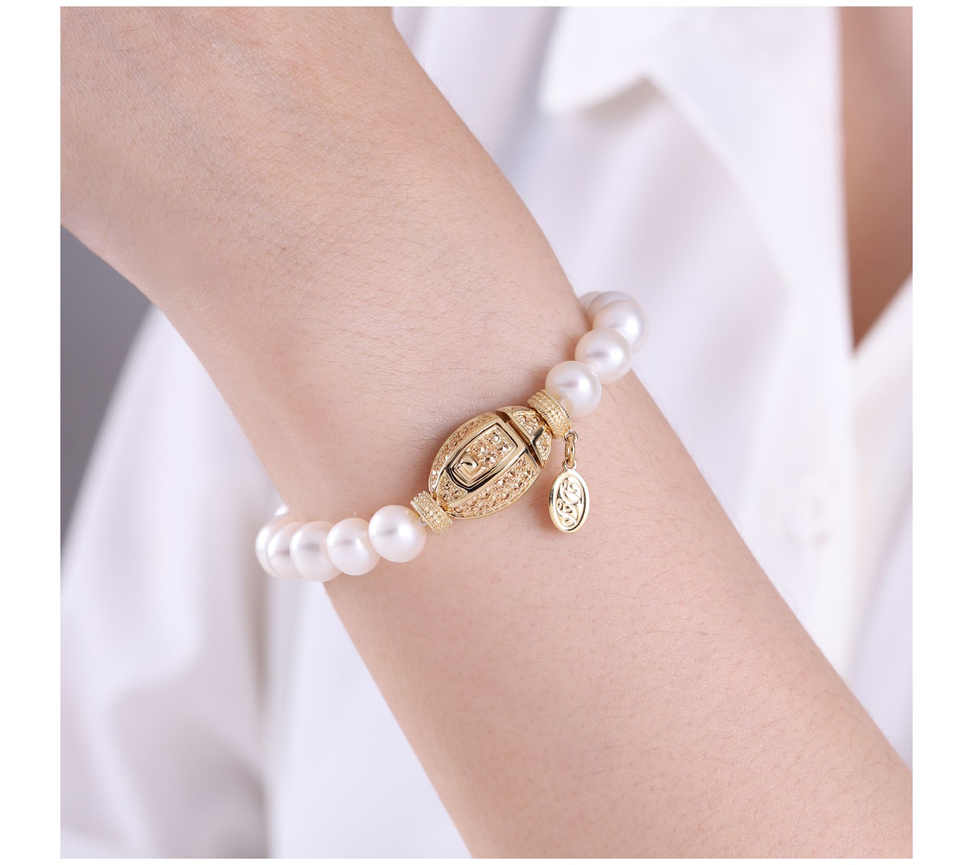 Dallas Prince Marcasite & Cultured Pearl Bracelet, 14K Clad