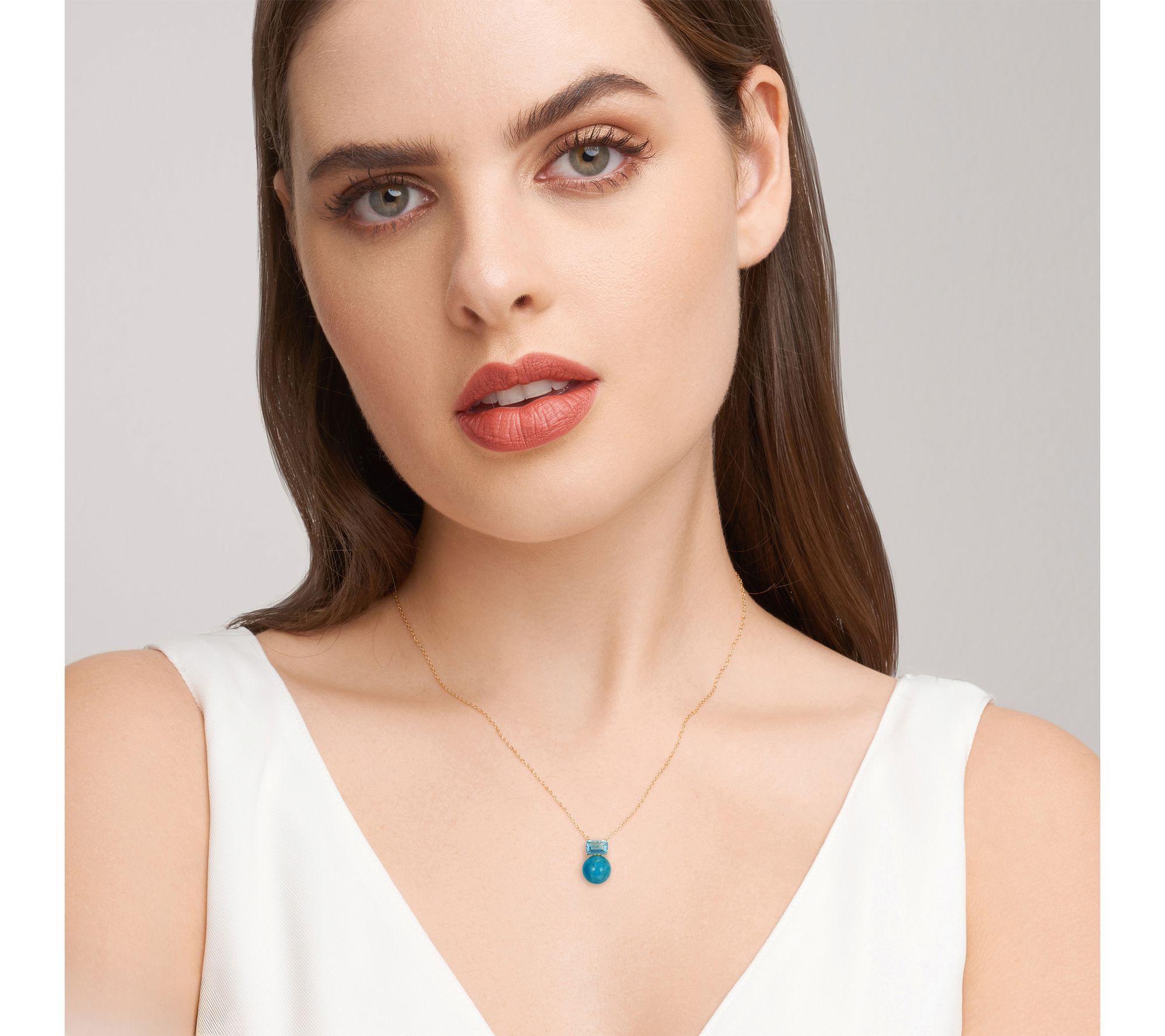 Affinity Gems Turquoise & Blue Topaz Necklace,18K Gold Plated