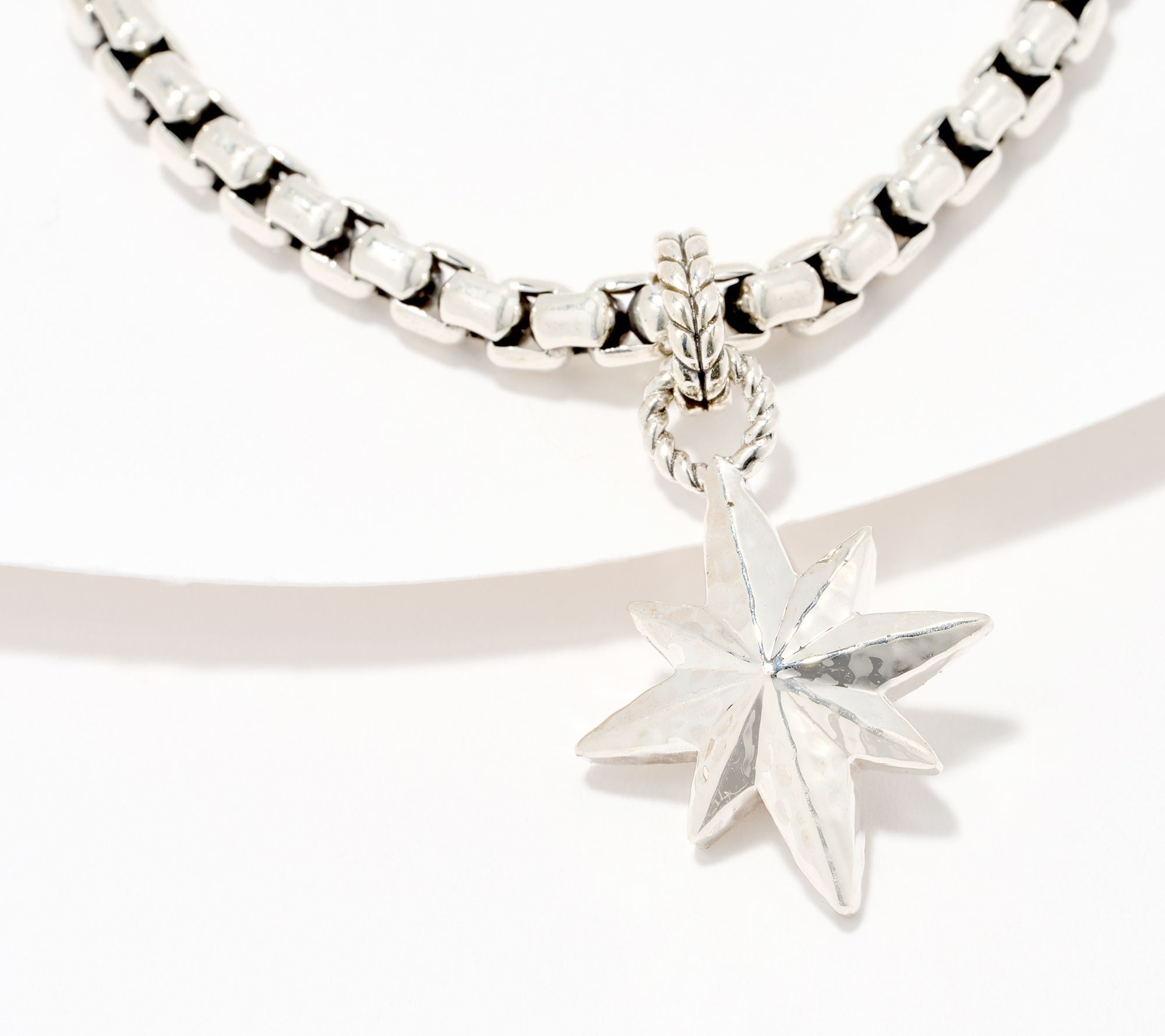 JAI Sterling Silver Symbols of Love 3.7mm Box Chain Charm Bracelet