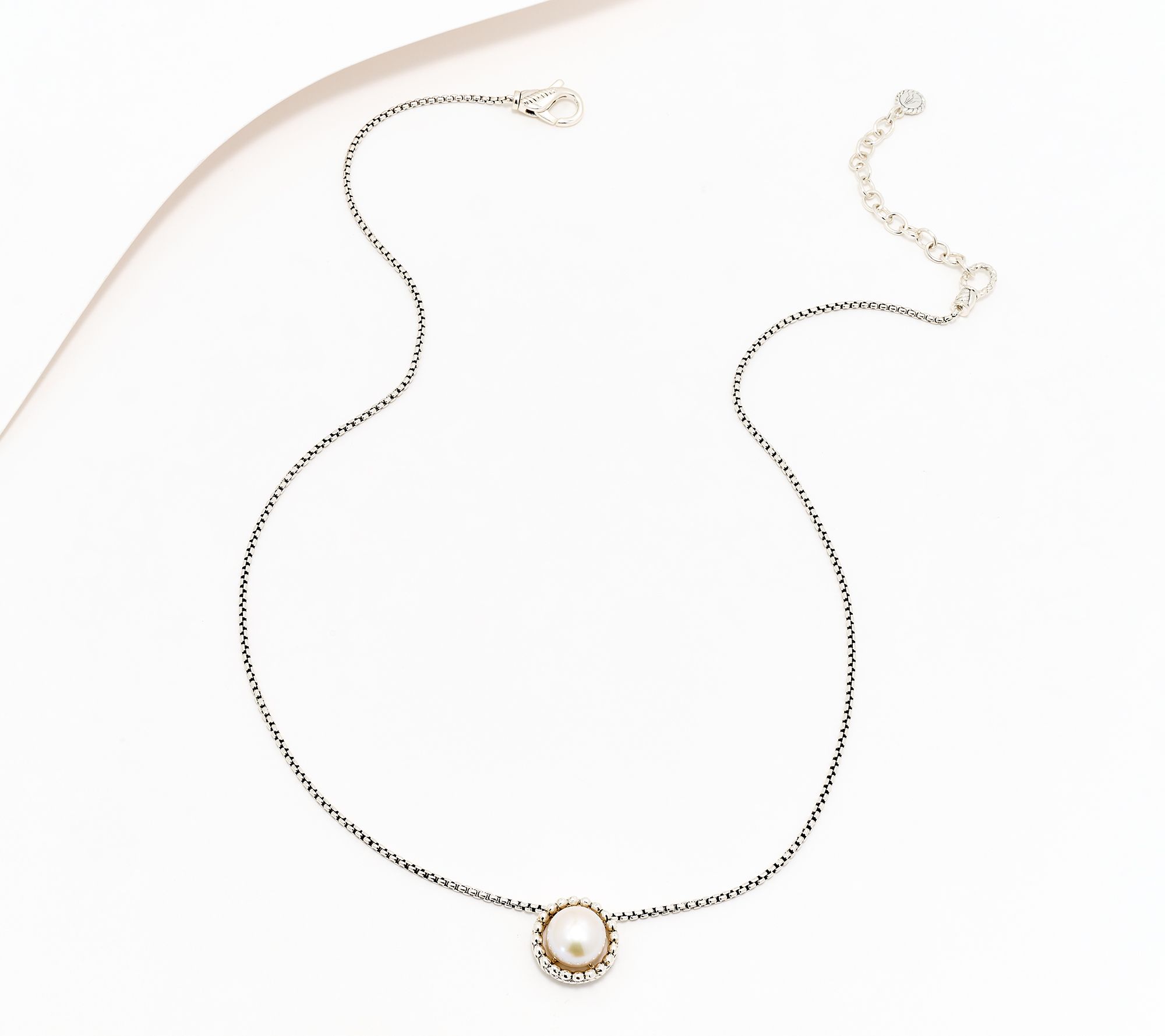 JAI Sterling Silver 1.6mm Baby Box Chain Cultured Pearl Necklace