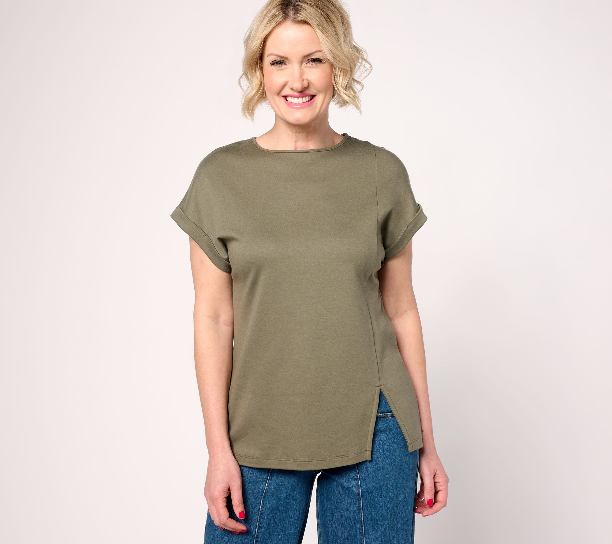 Martha Stewart Signature Short Sleeve Tunic with Side Seam Slit
