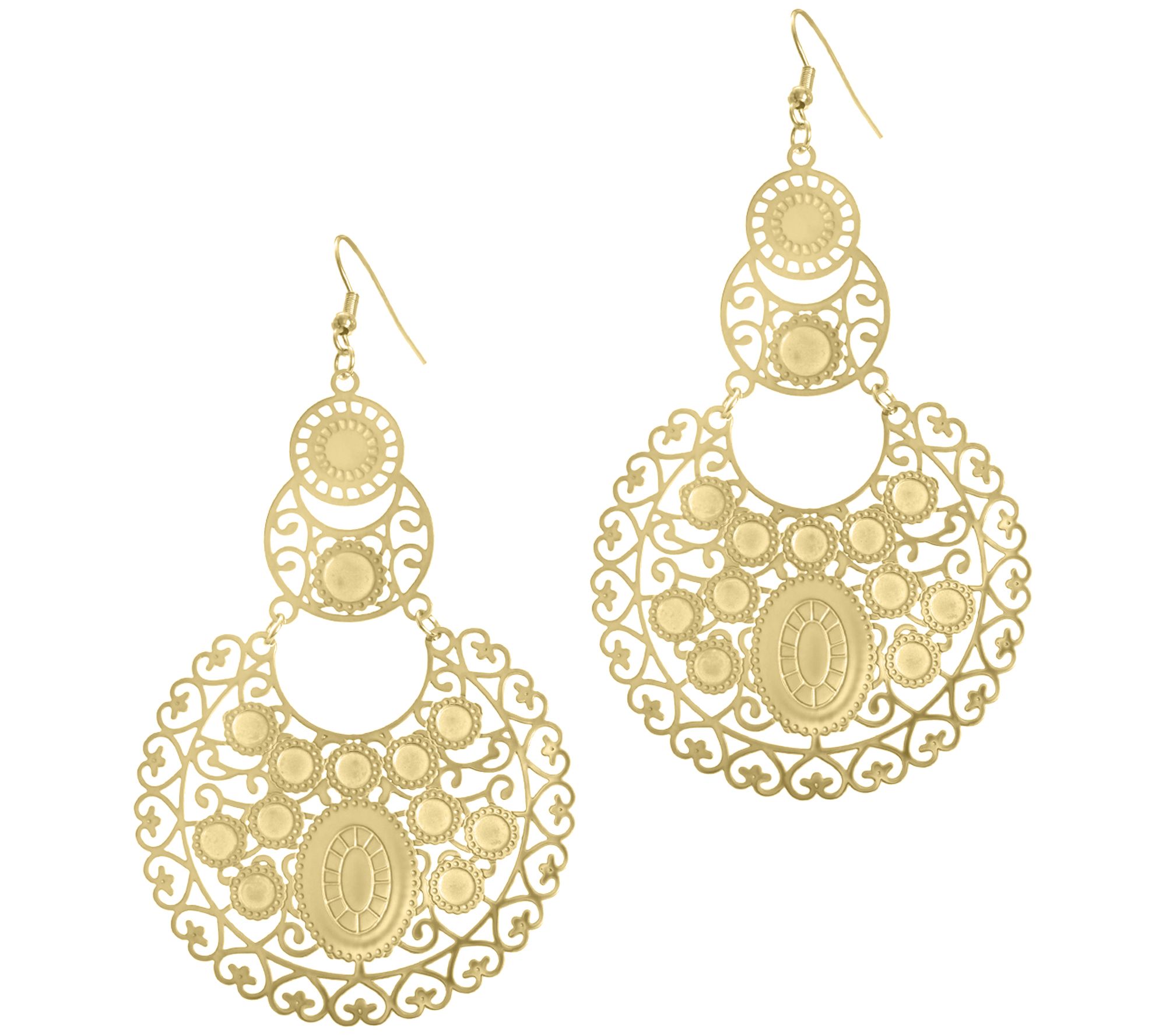 Steel by Design Goldtone Filigree Circle Drop Earrings