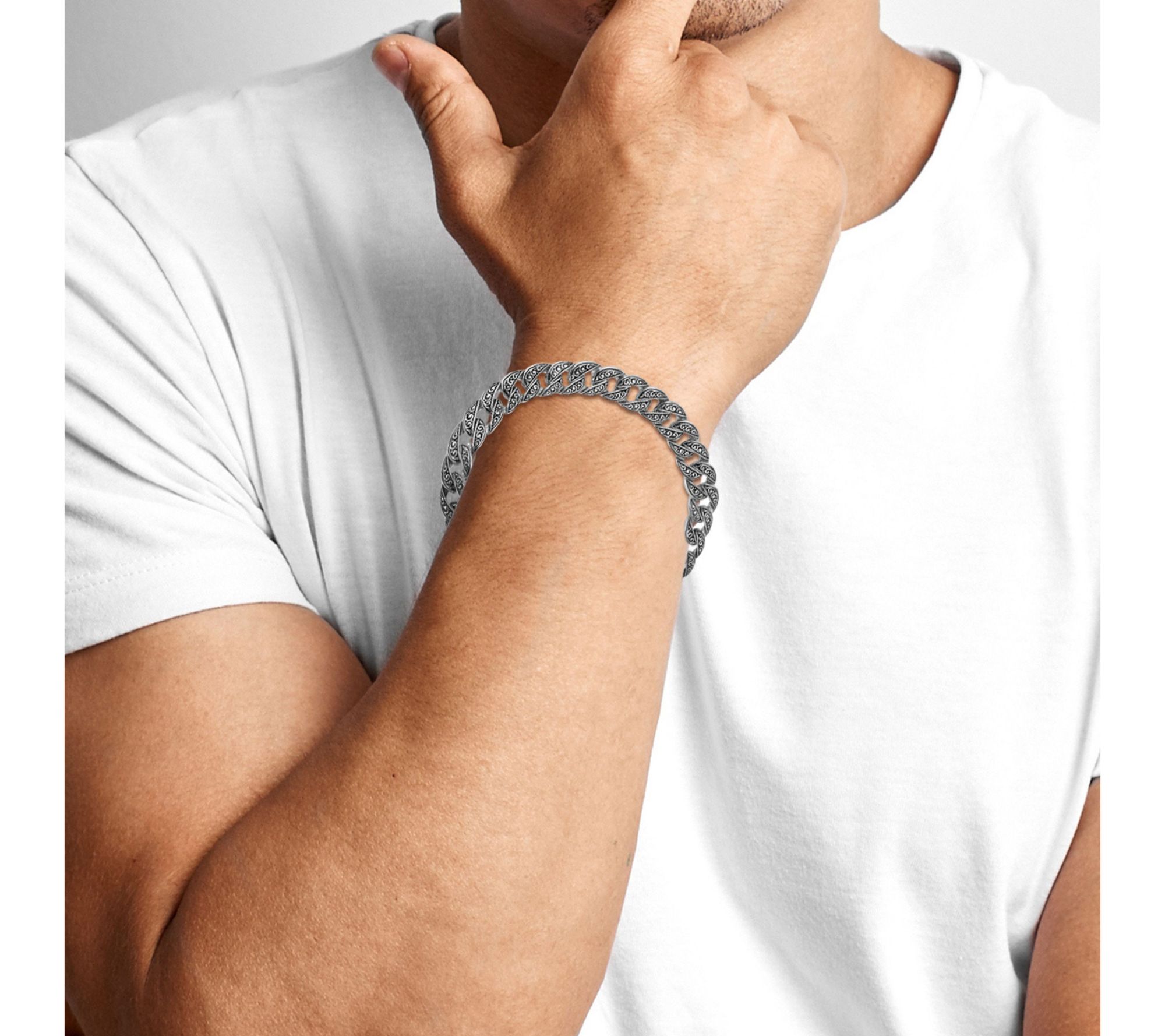 Yield of Men Sterling Silver Triple Etched CurbBracelet