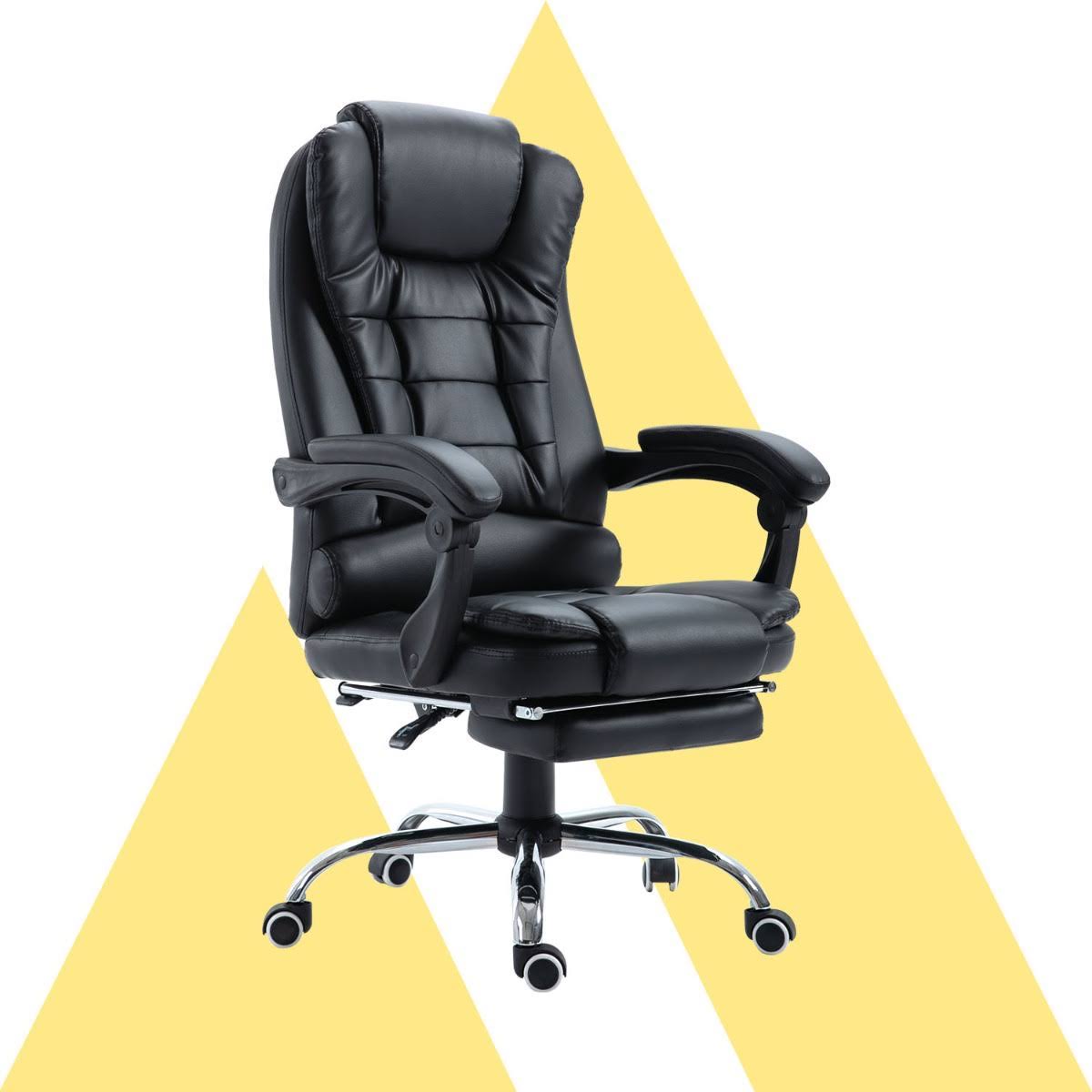 HOMCOM Reclining PU Leather Executive Home Office Chair with Footrest - Black