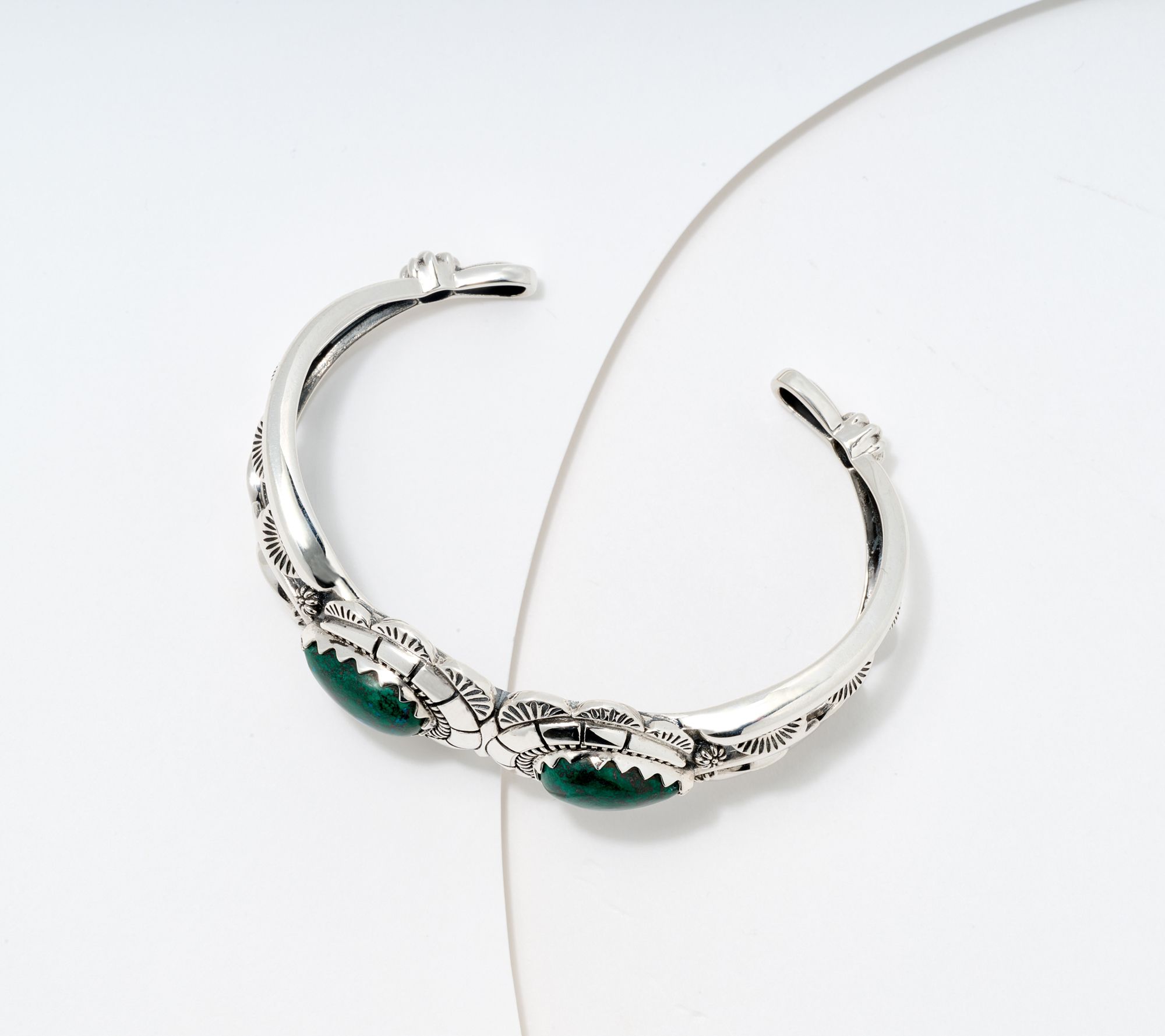 American West Sterling Silver Pear Gemstone Squash Blossom Cuff Bracelet