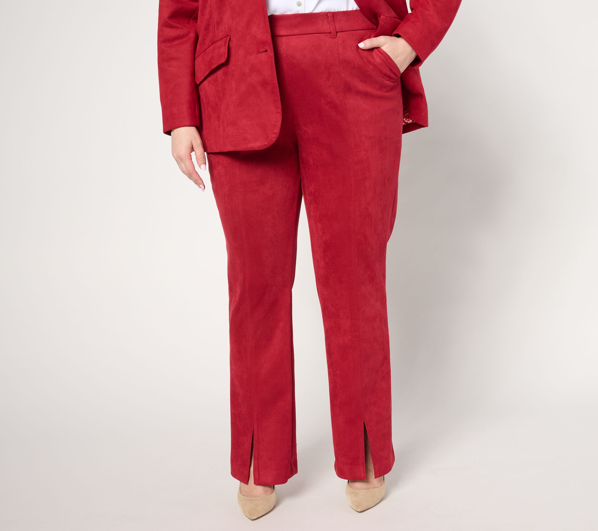 Isaac Mizrahi Live! Petite Estate Stretch Faux Suede Bootcut Pants