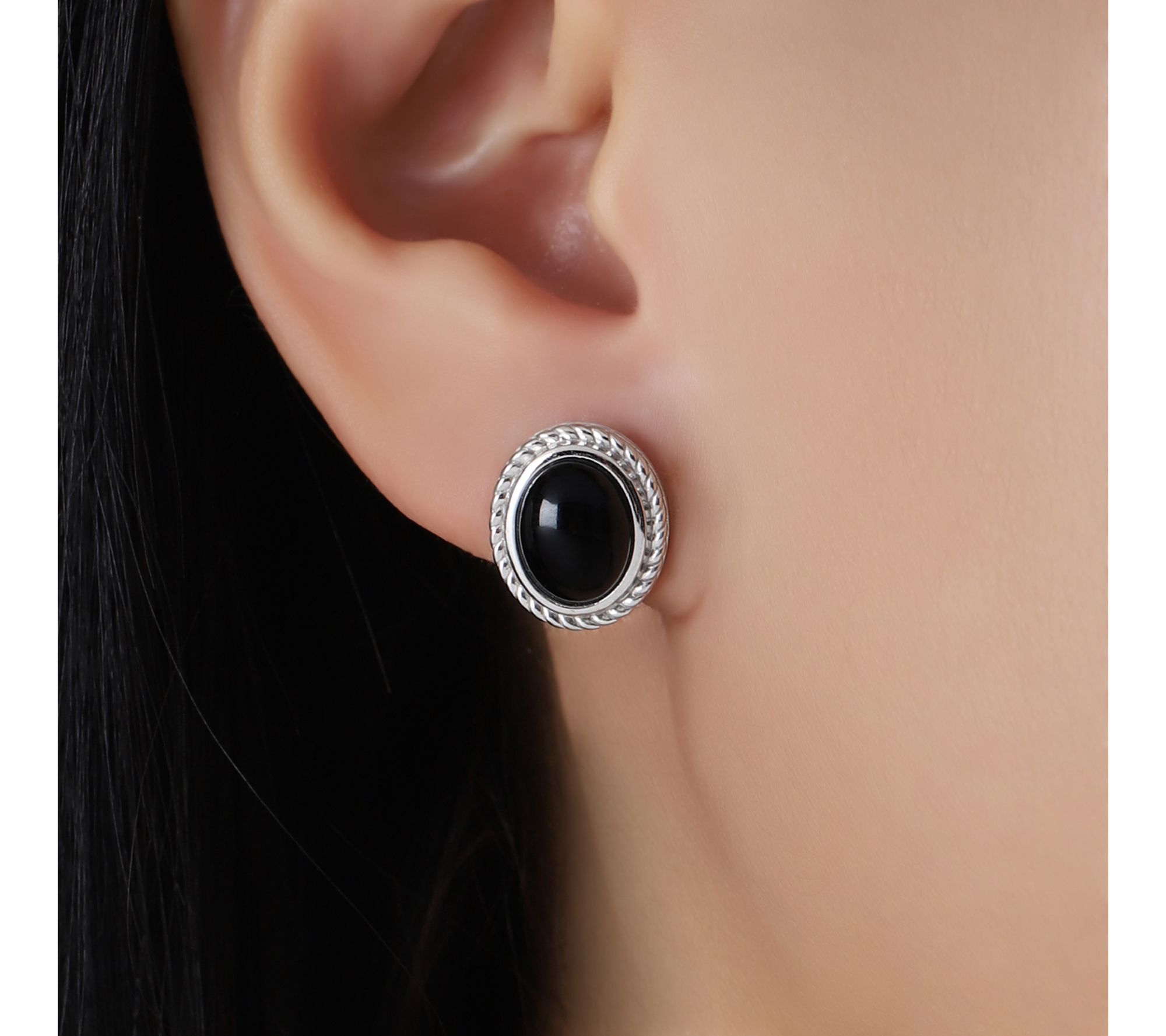 Ariva Sterling Silver Arden Oval Onyx Button Earrings