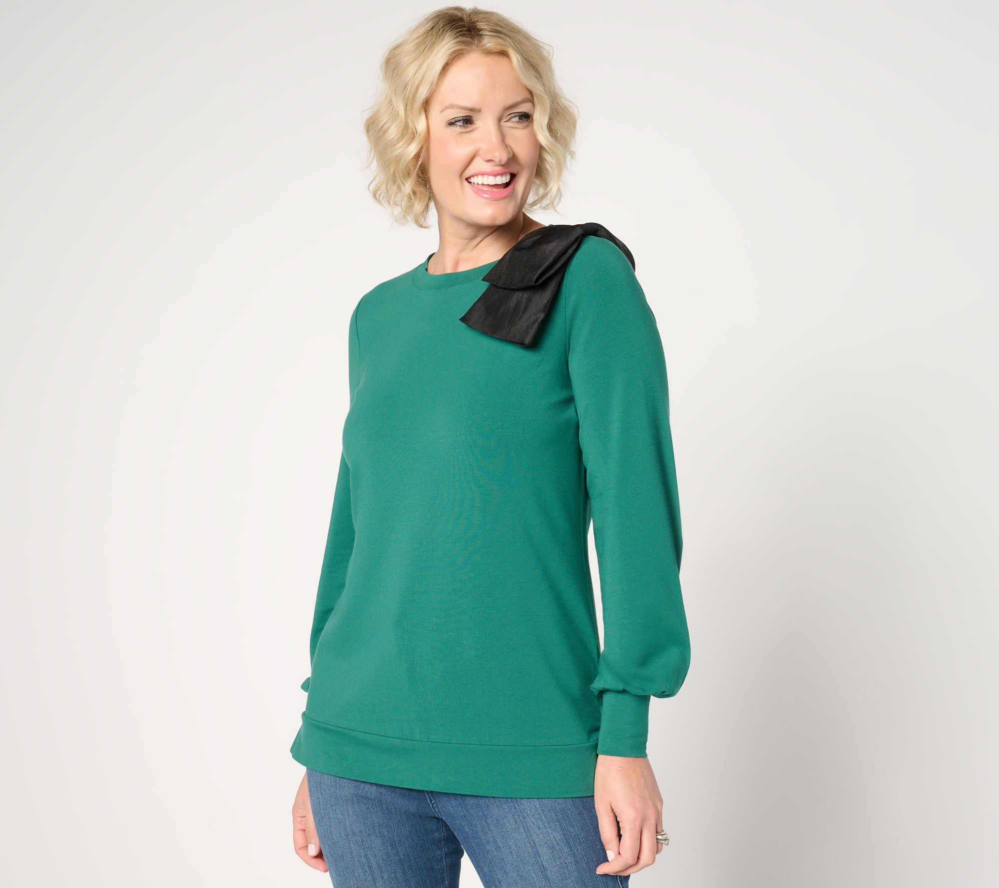 Jingle Belles by Kim Gravel TripleLuxe Knit Double Bow Holiday Top