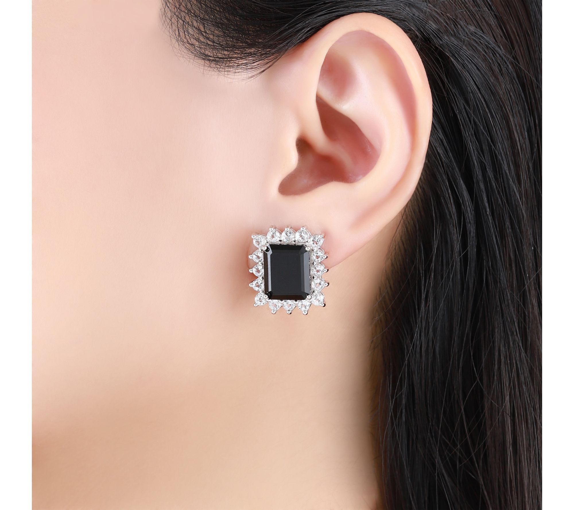 Ariva Sterling Silver Onyx & White Topaz Vivien Earrings