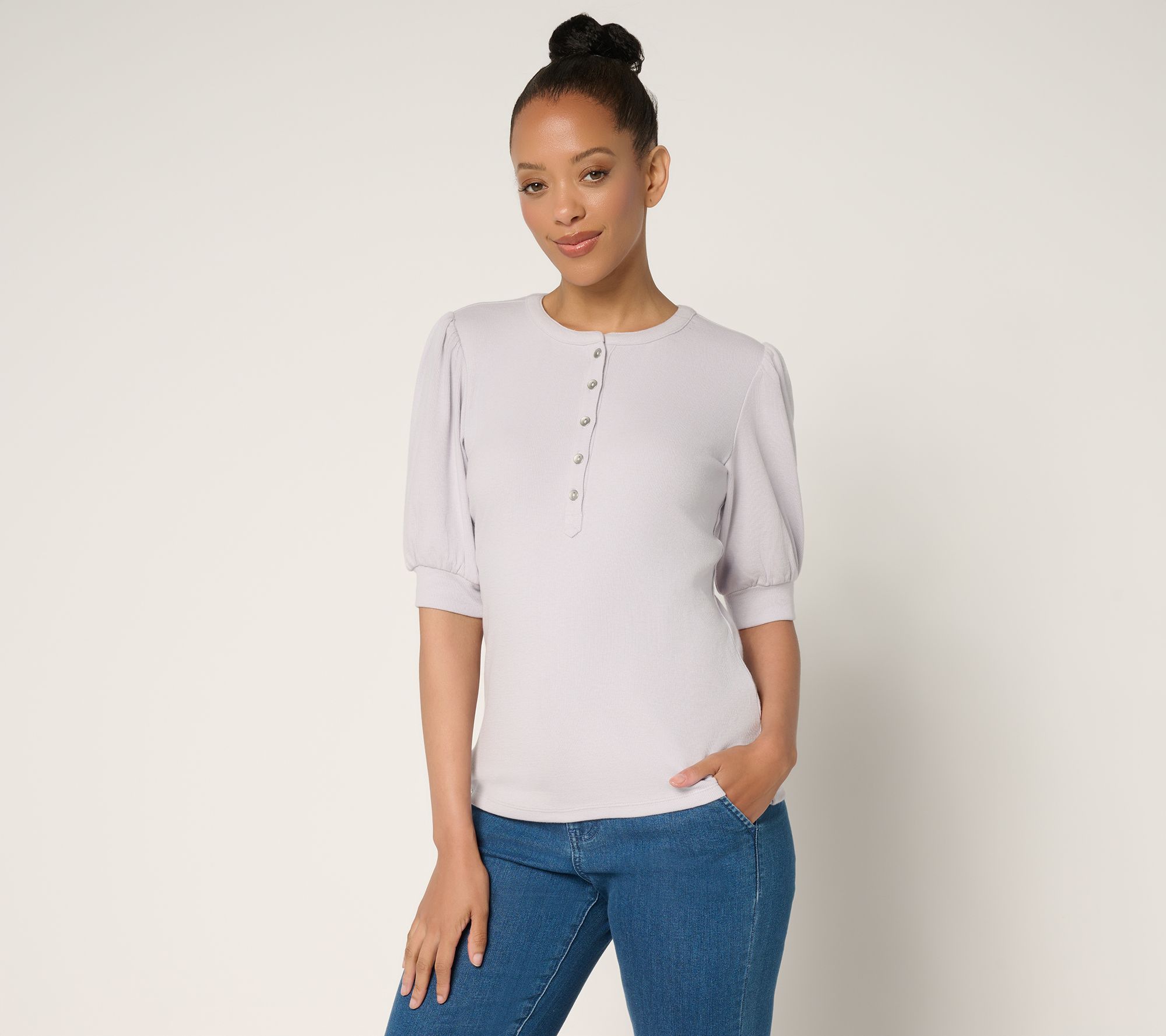 Me by Jennie Garth Poet Puff Sleeve Henley Top
