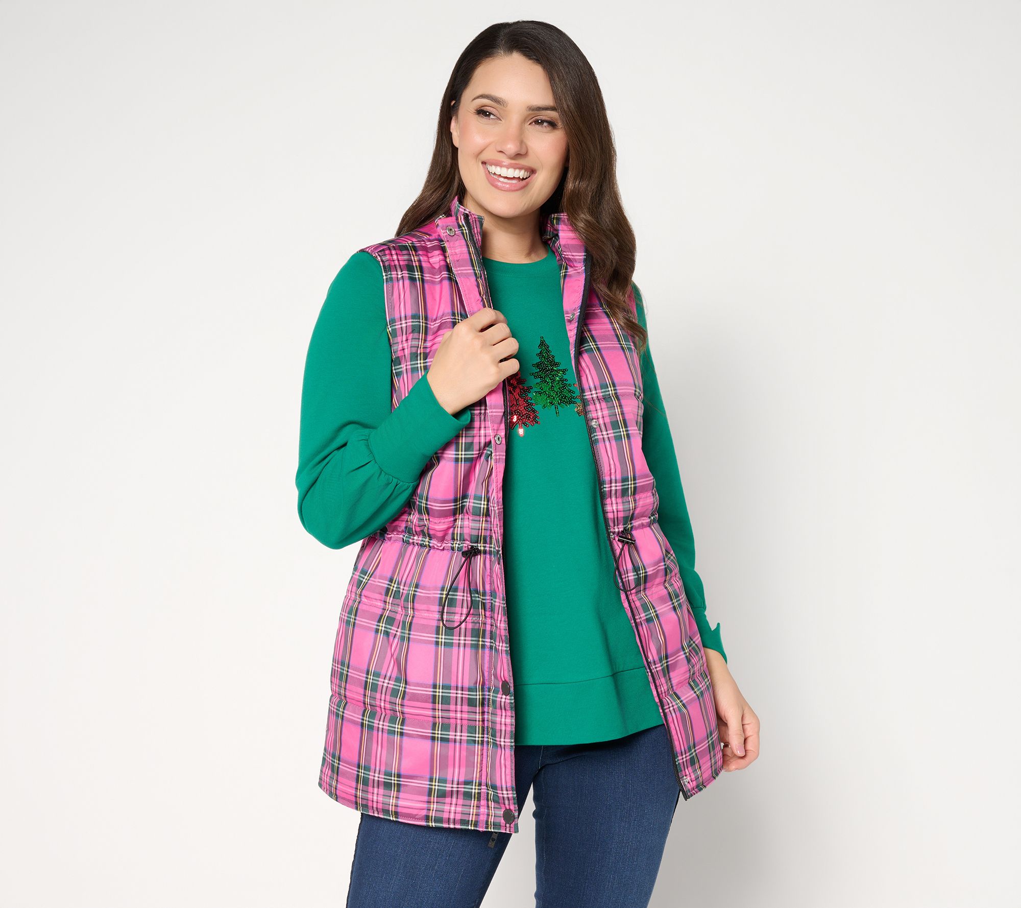 Jingle Belles by Kim Gravel Petite Tartan Cinch Waist Vest