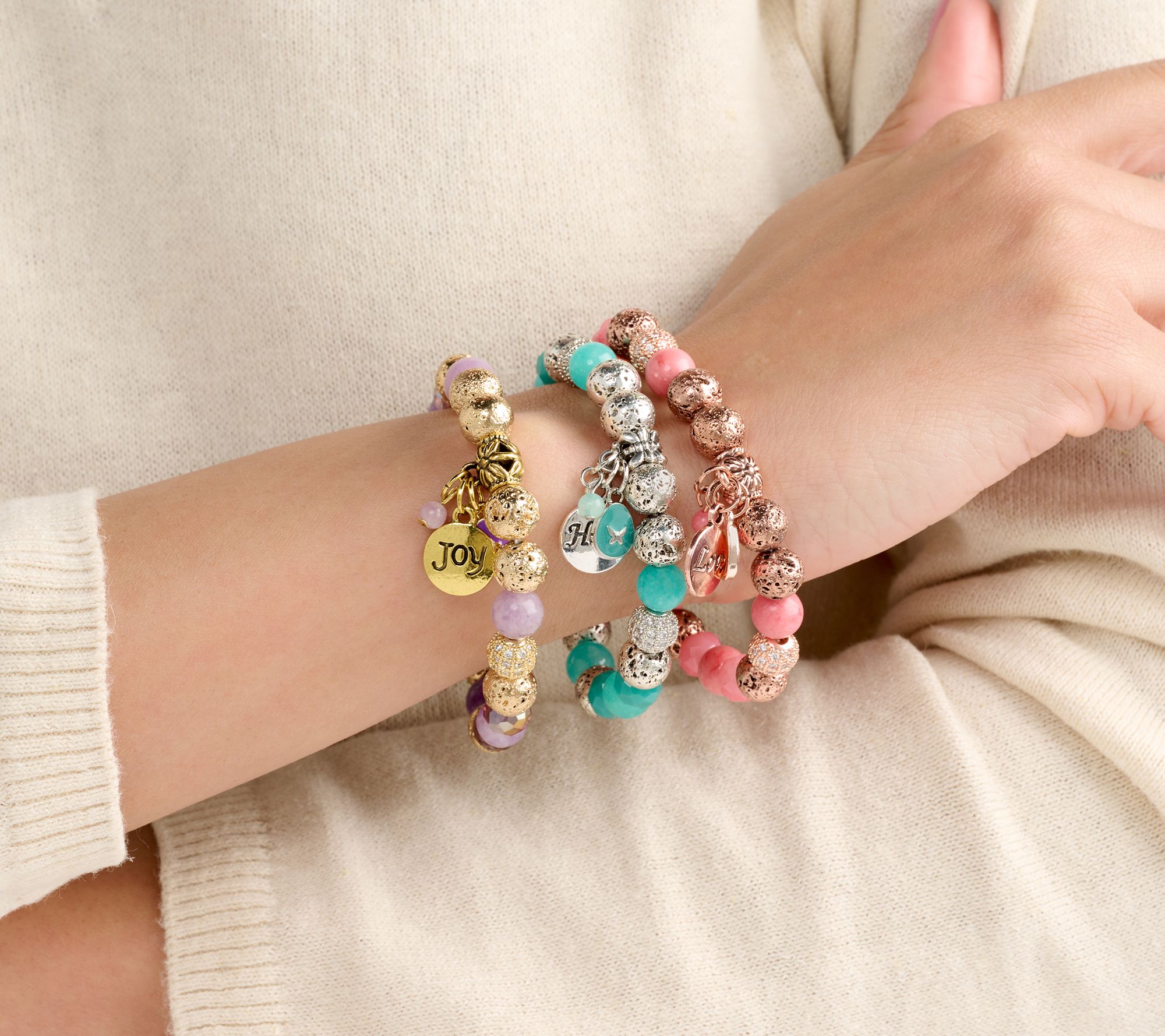 Zorbitz Set of 3 Golden Dreams Lava Charm Bracelet w/ Box