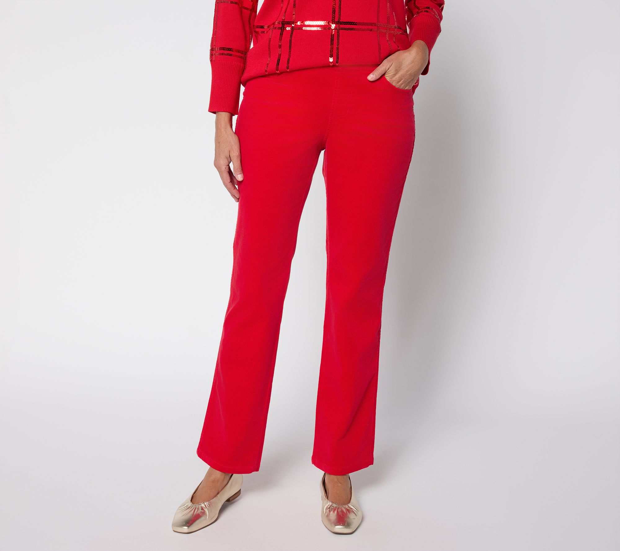 Belle by Kim Gravel Petite TripleLuxe Corduroy Straight Pant