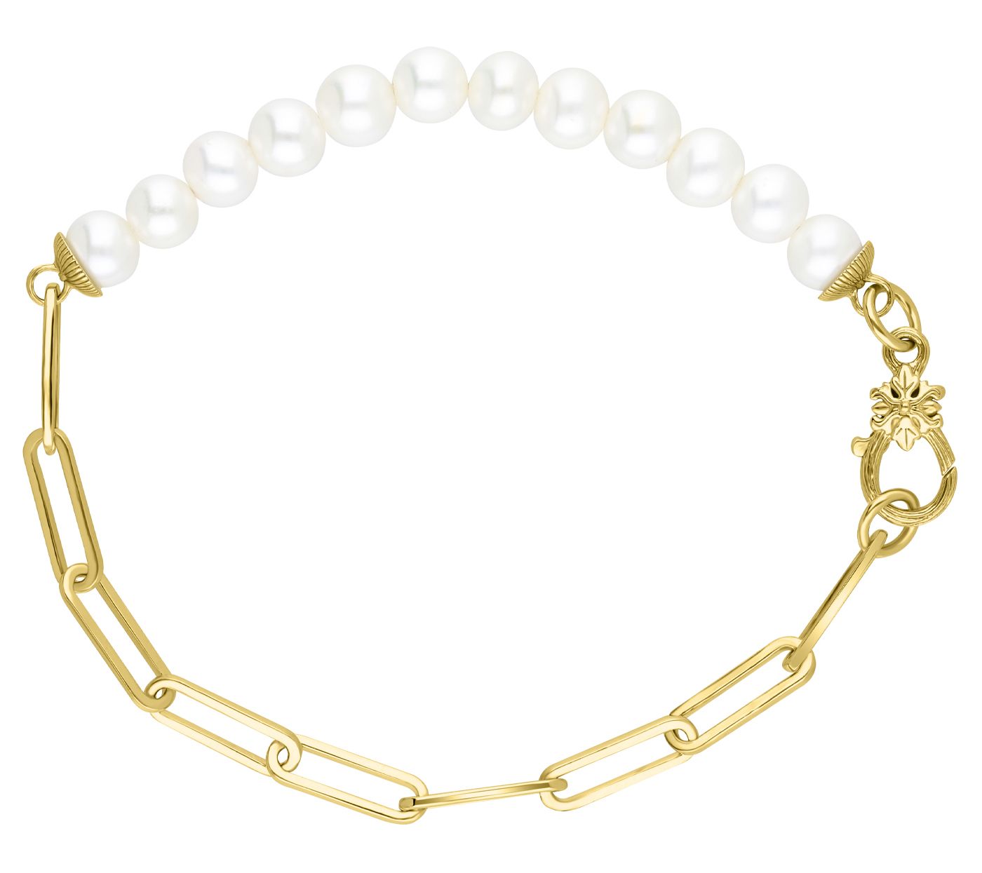 Ariva 18K Gold Clad Cultured Pearl Paper Clip Link Bracelet