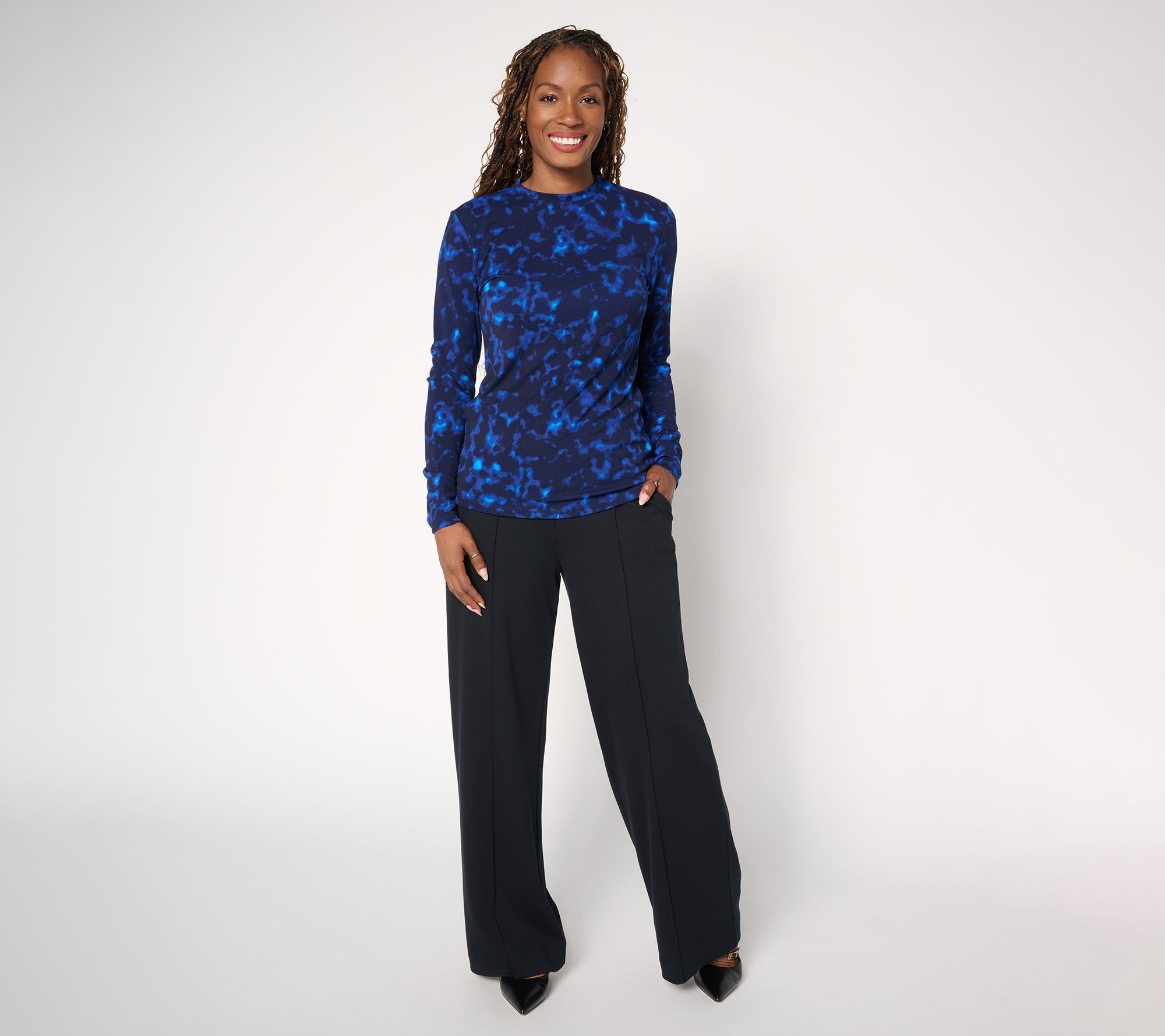 Carla Rockmore Collection Printed Long Sleeve Crew Neck Top
