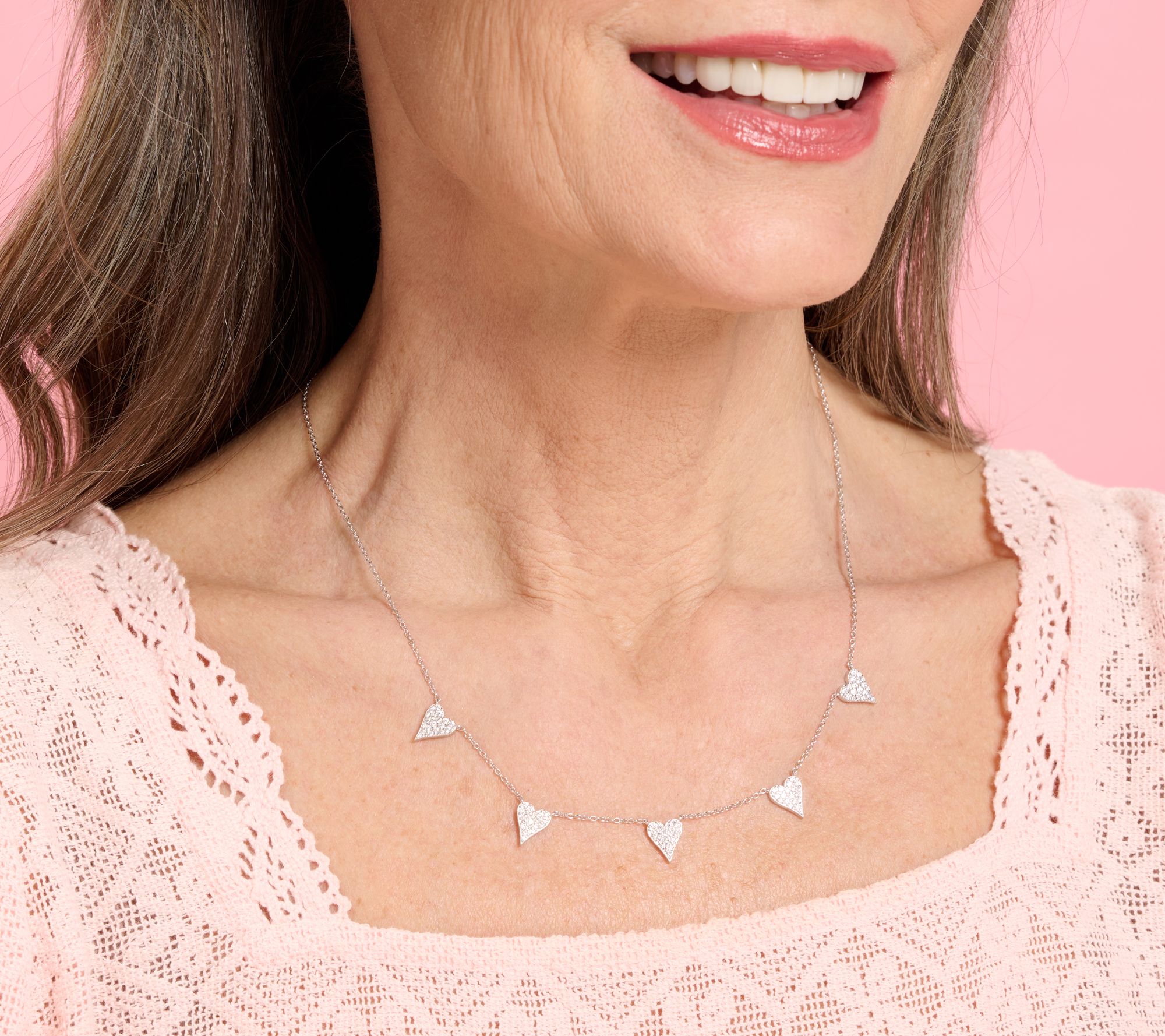 Diamonique x Jennifer Miller 5 Heart Station Necklace, Sterl