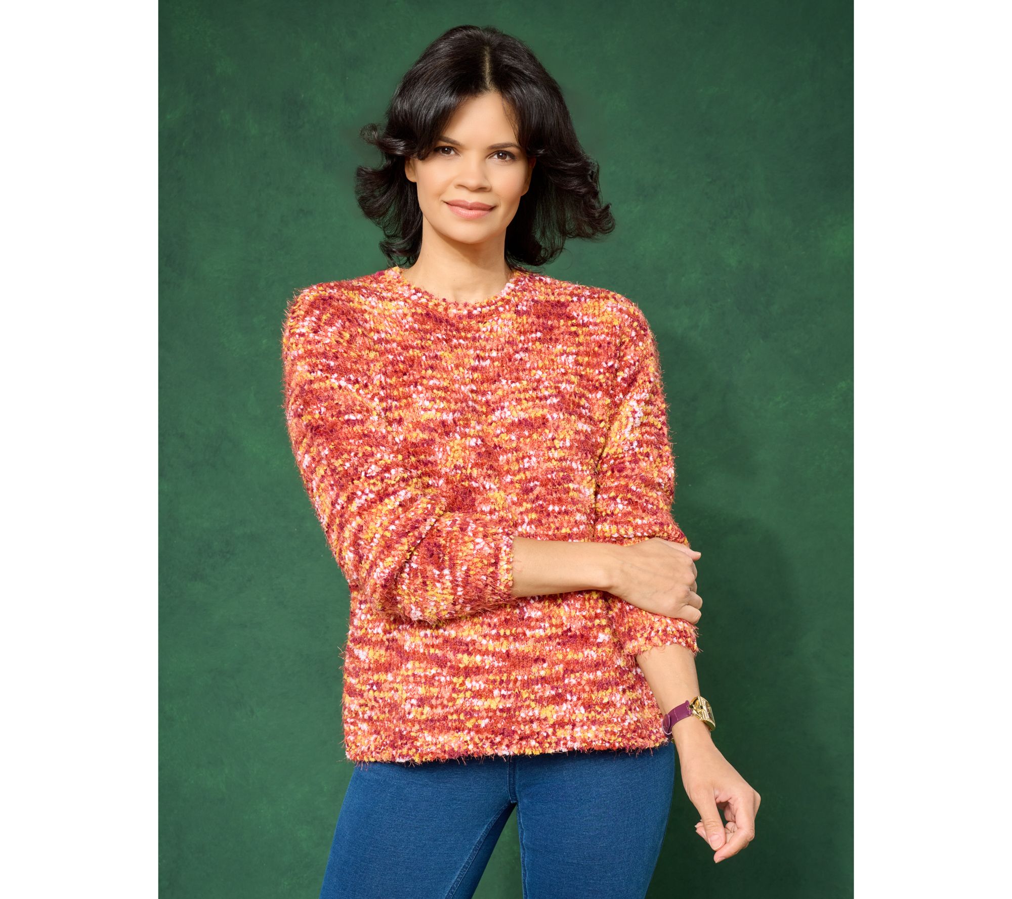 LOGO by Lori Goldstein Confetti Yarn High Low Hem Sweater