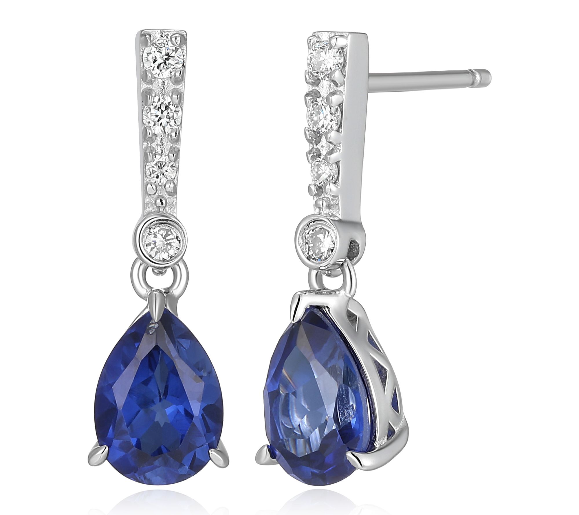 LuxLab Grown Sapphire & Diamond Drop Earrings, Sterling Silver