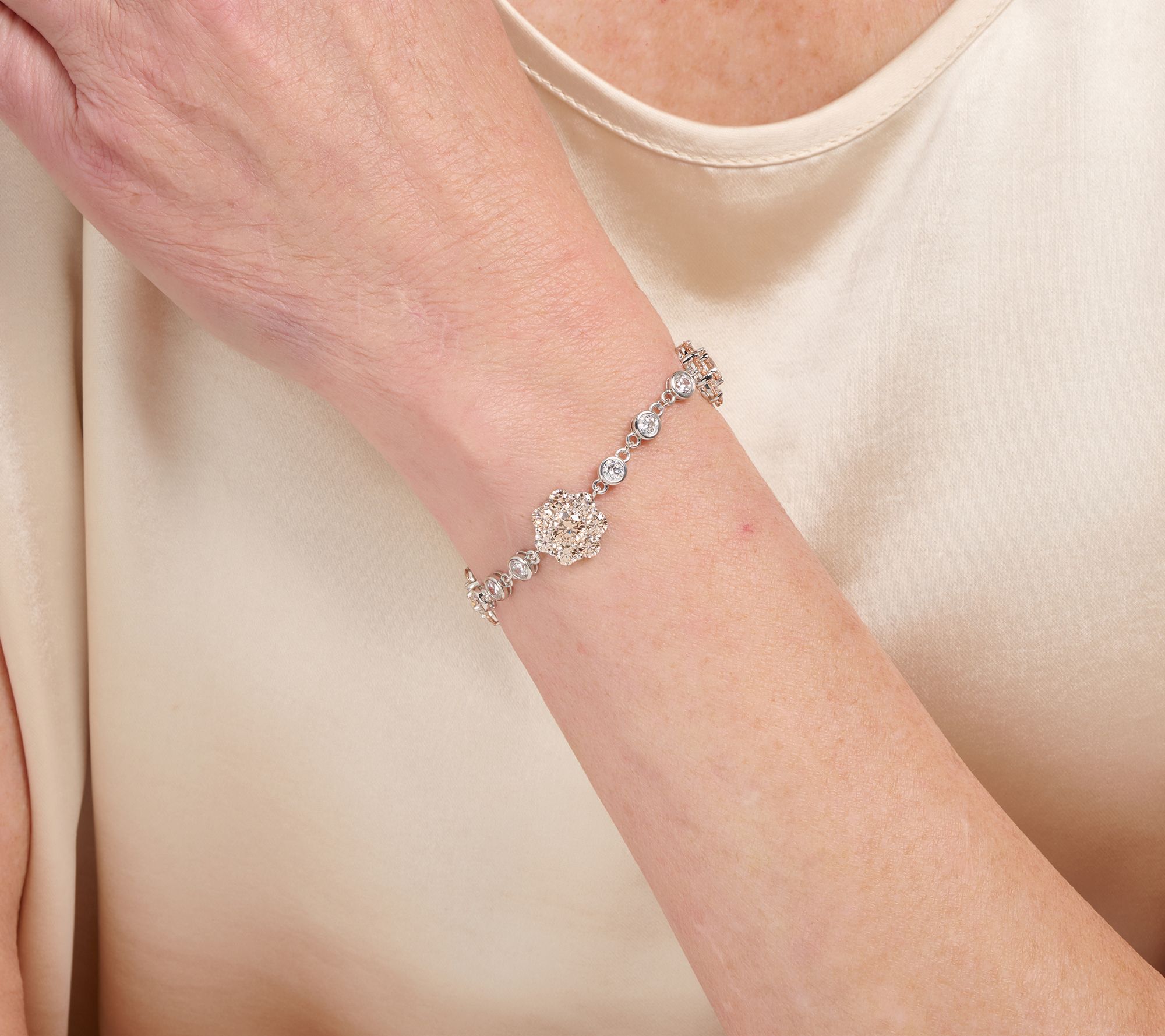 Diamonique x Lulu Frost Champagne Flower Bracelet Sterling Silver