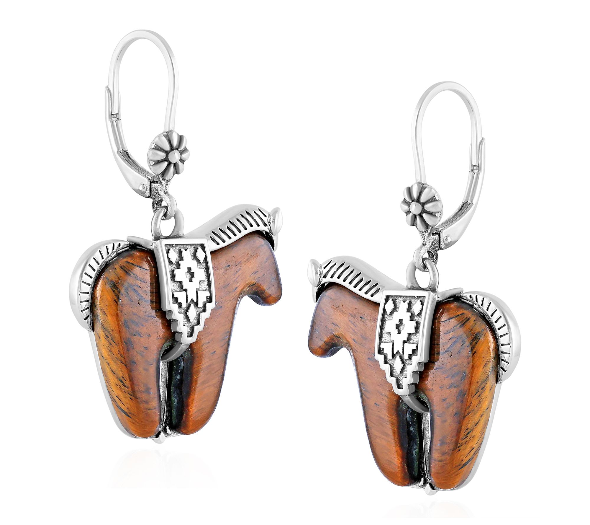 American West Sterling Silver Gemstone Horse Dangle Earrings