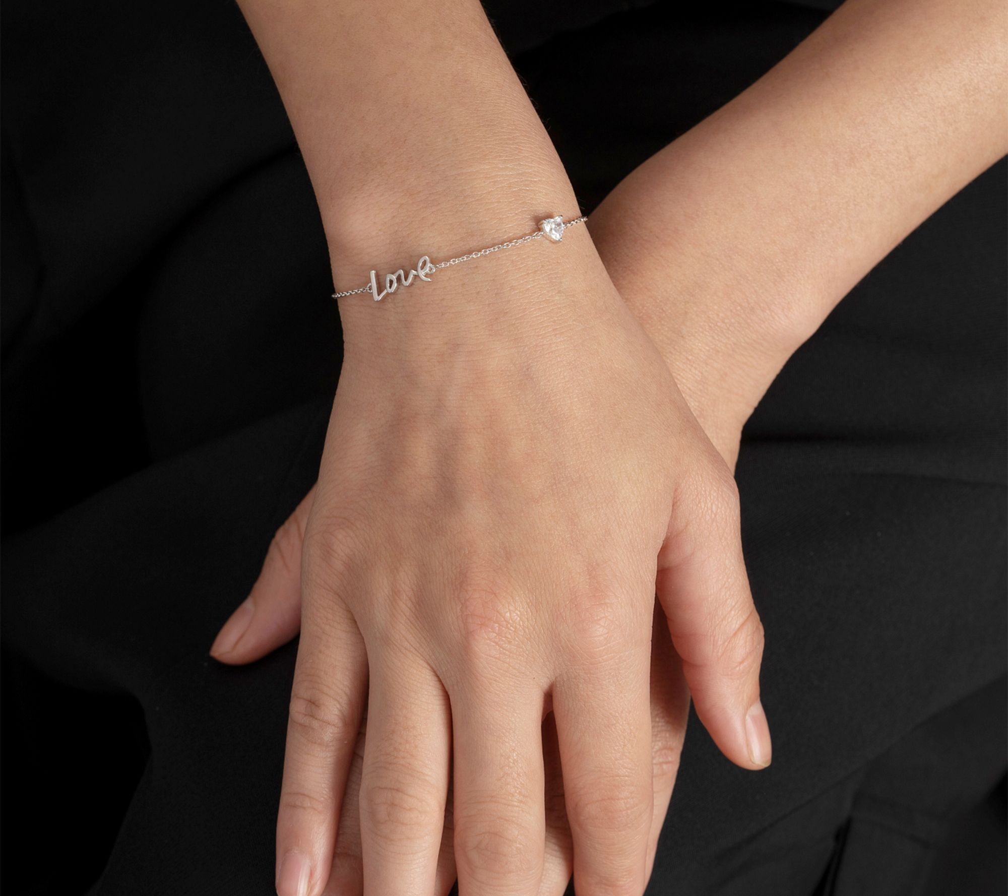 Diamonique Love Bracelet & Stud Earrings Set, Sterling Silver