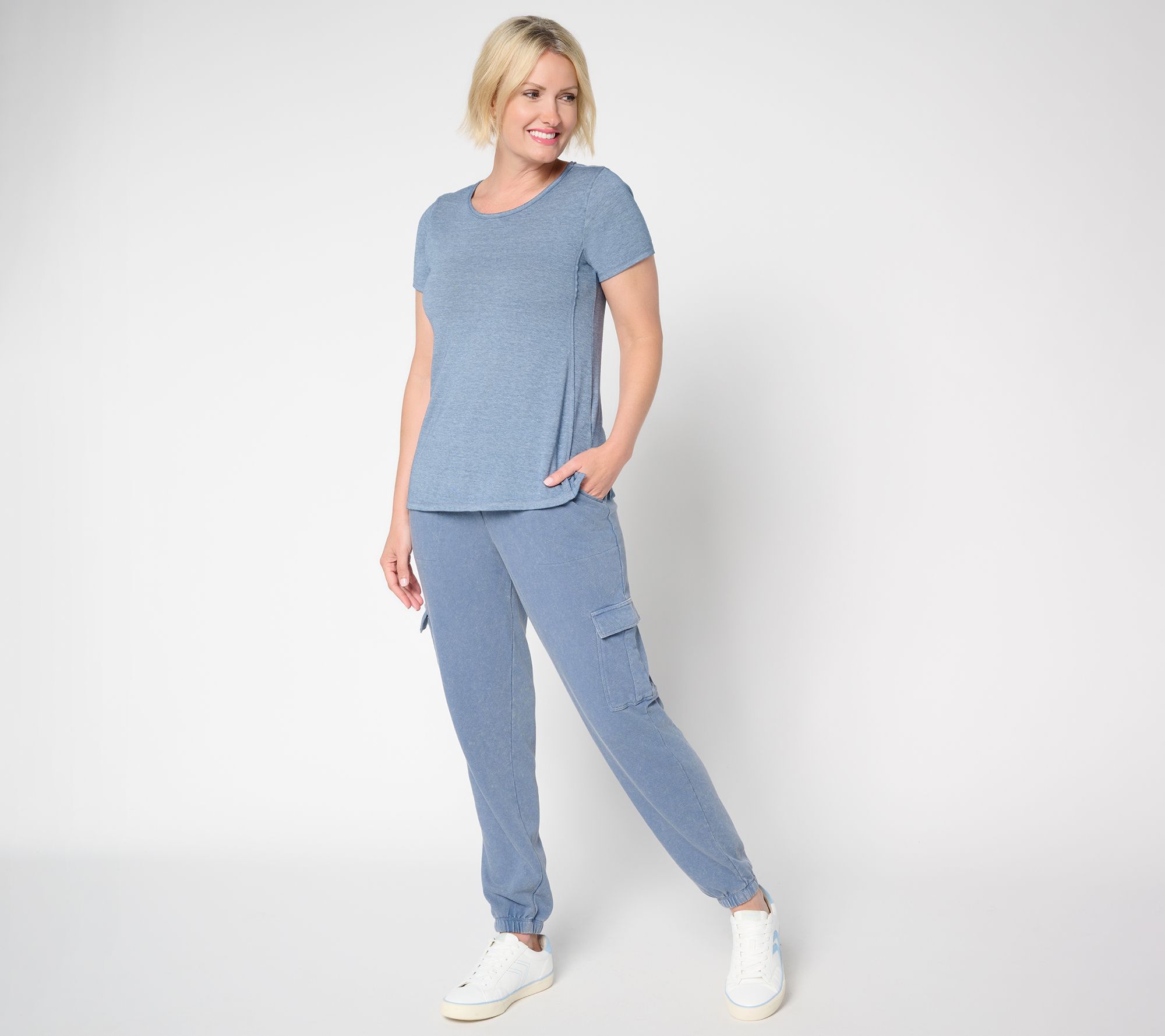 AnyBody Regular Washed French Terry Cargo Jogger Pant