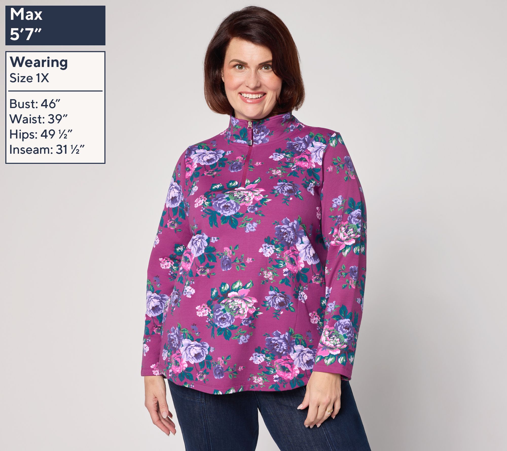 Denim & Co. Active Brushed Back French Terry Half Zip Top