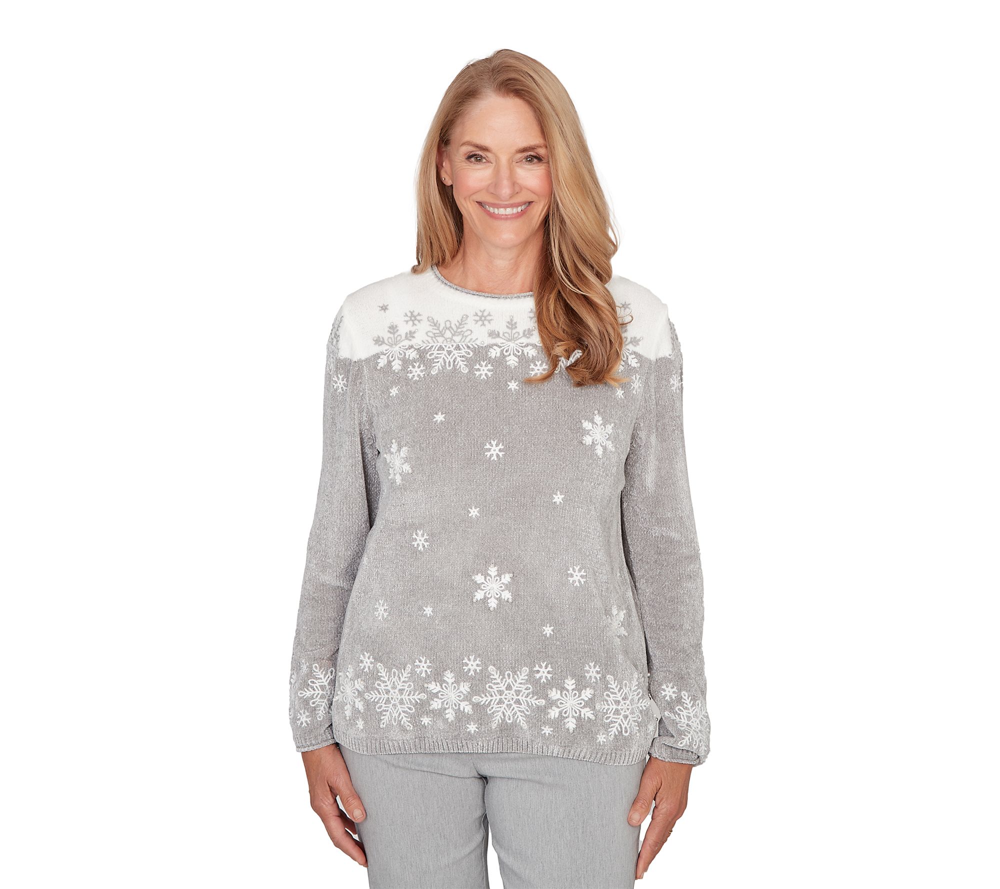 Alfred Dunner Snowflake Embroidery Chenille Sweater