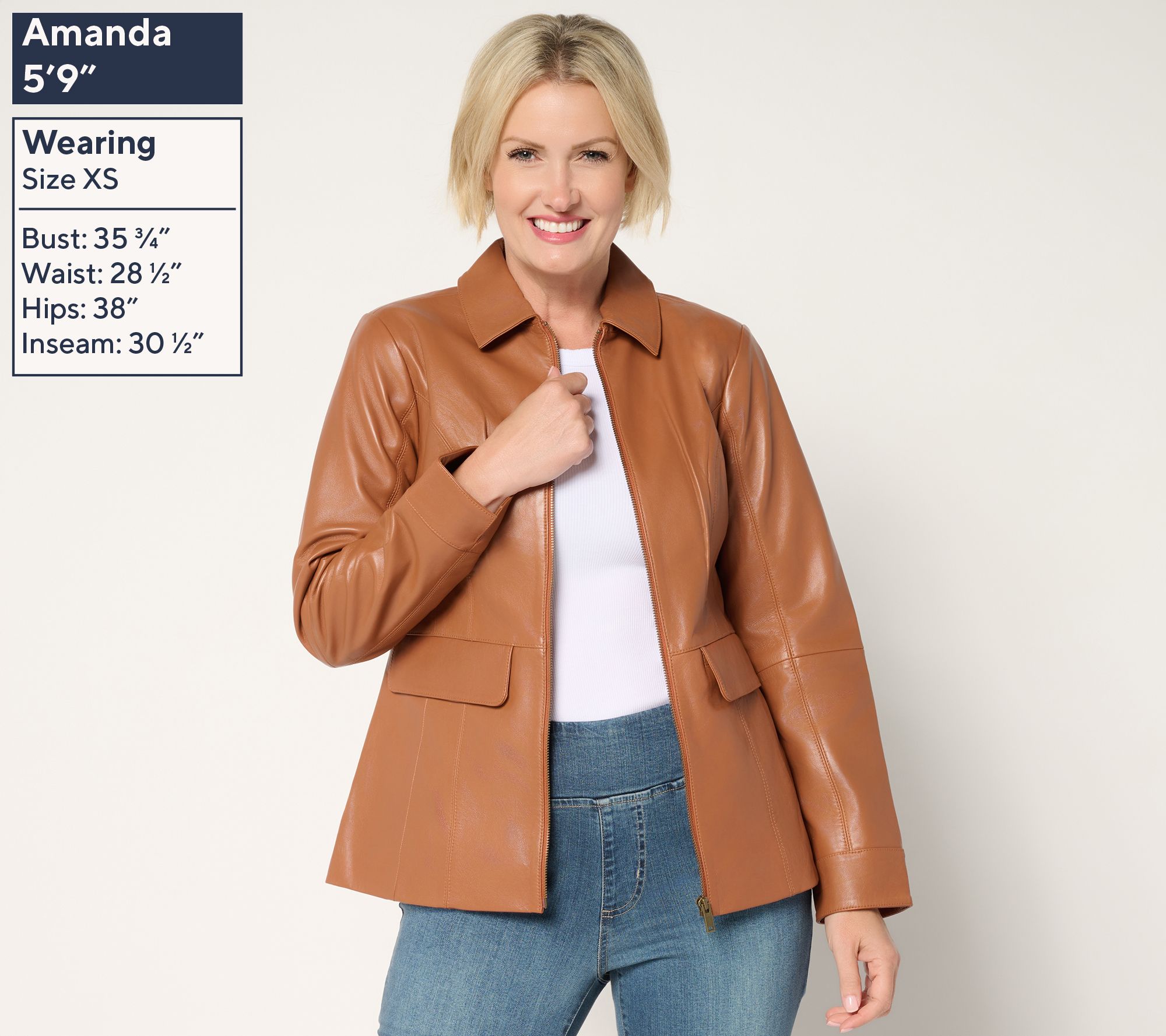 Denim & Co. Regular Lamb Leather Zip Front Jacket