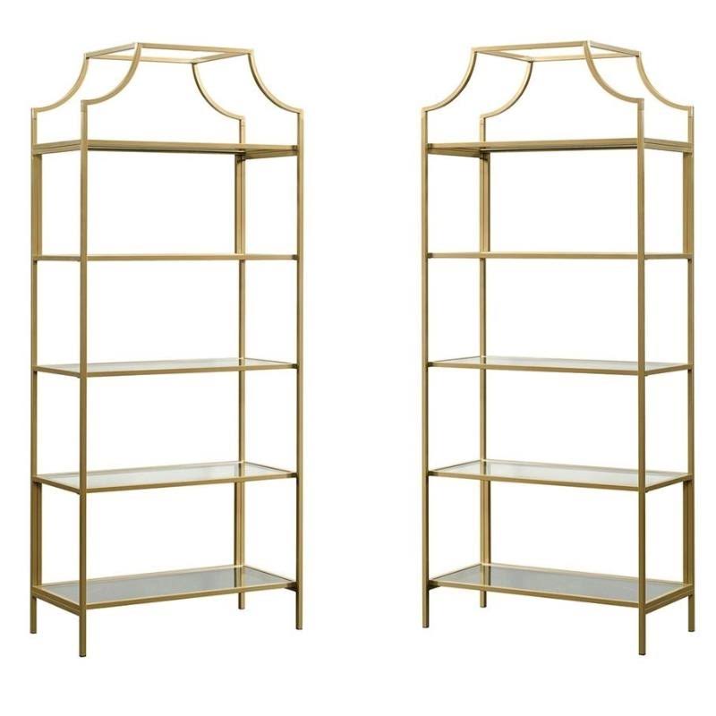 Home Square 2 Piece Bookcase Set in Satin Gold
