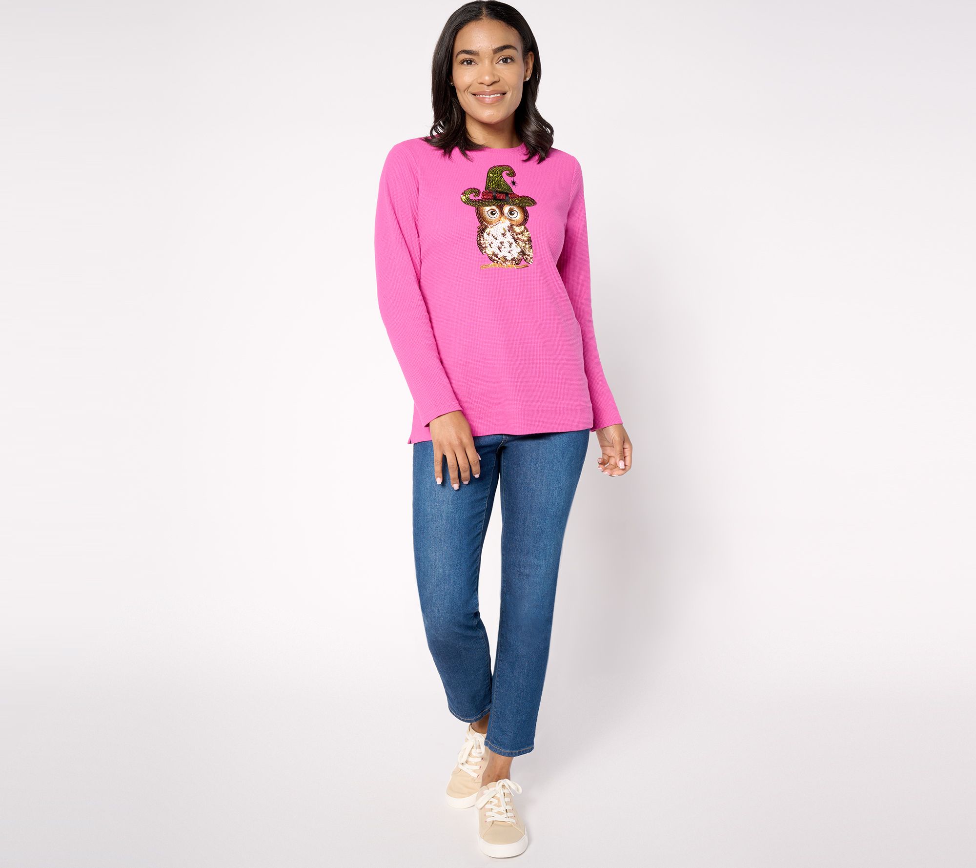 Quacker Factory If the Hat Fits Sequin Waffle Knit Top